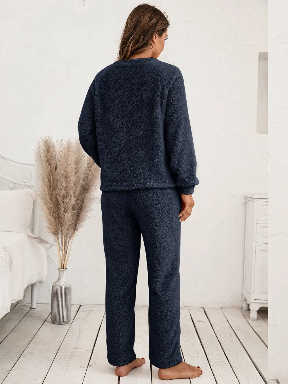 Ivy Lane Teddy Long Sleeve Top and Pants Lounge Set by Ivy Lane