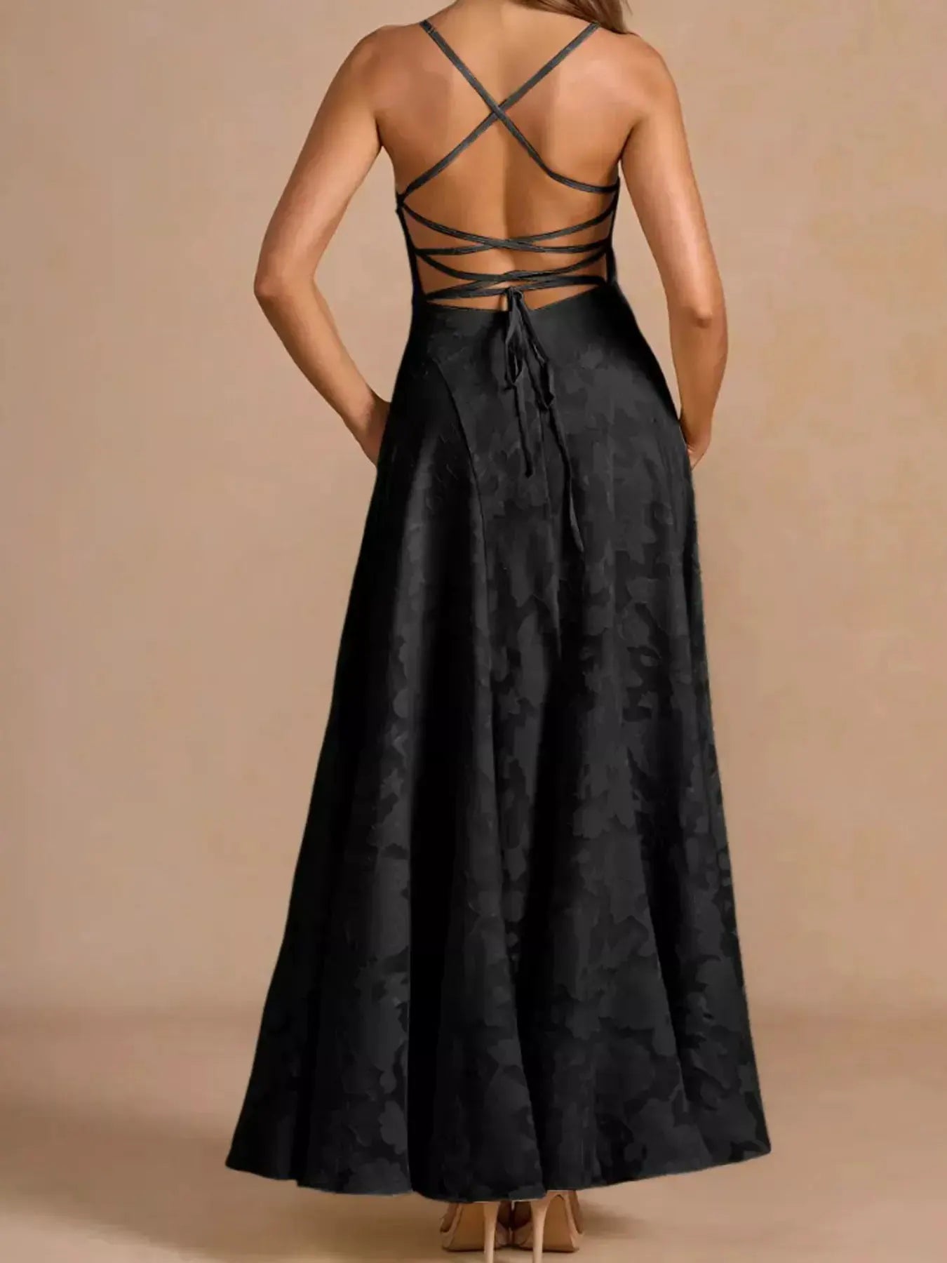 Lace Up Back Spaghetti Strap Maxi Dress by Partner Label