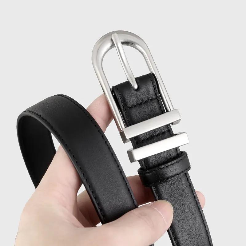 Leather Belt with Silver Buckle by Trendsi
