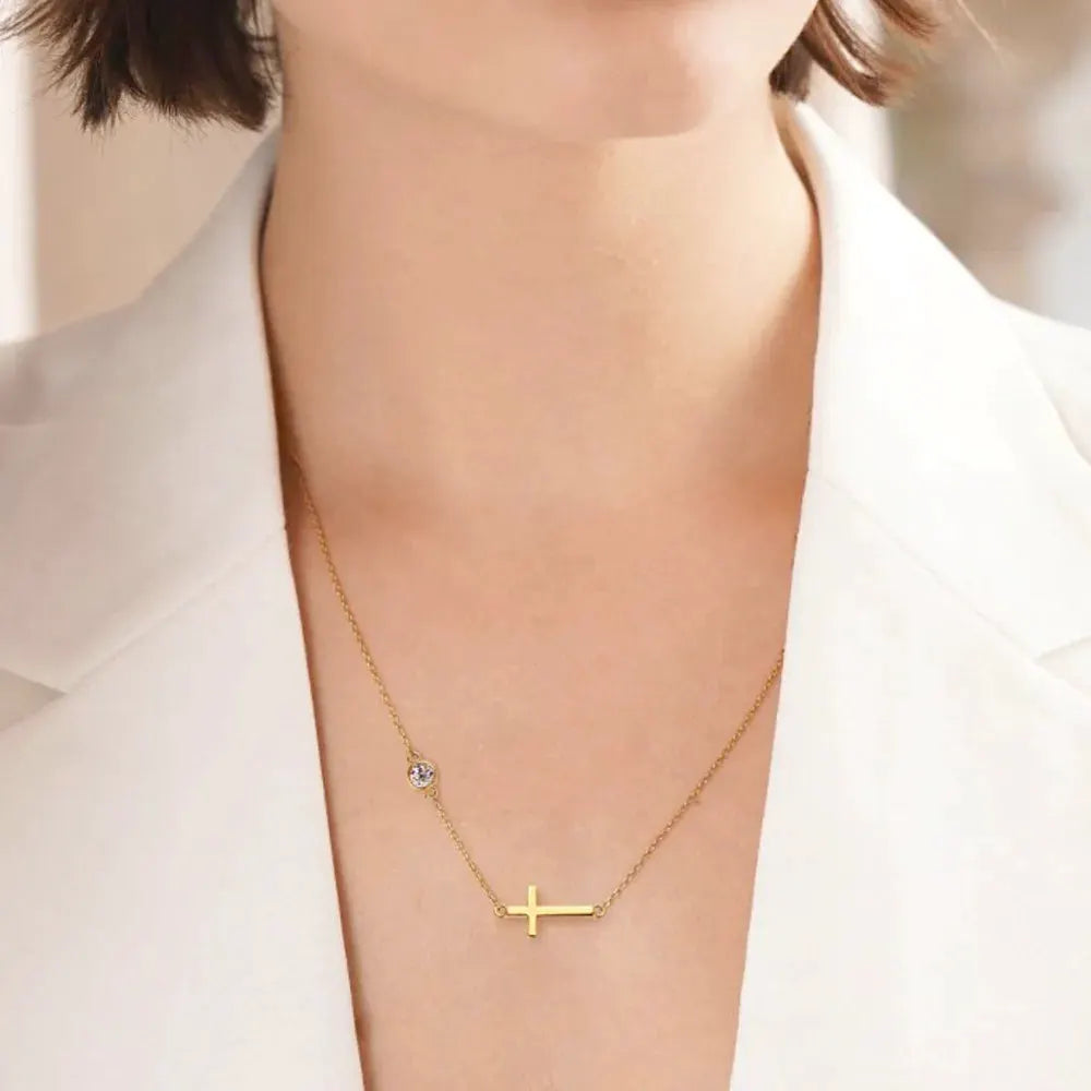 Cross 925 Sterling Silver Moissanite Necklace by Partner Label