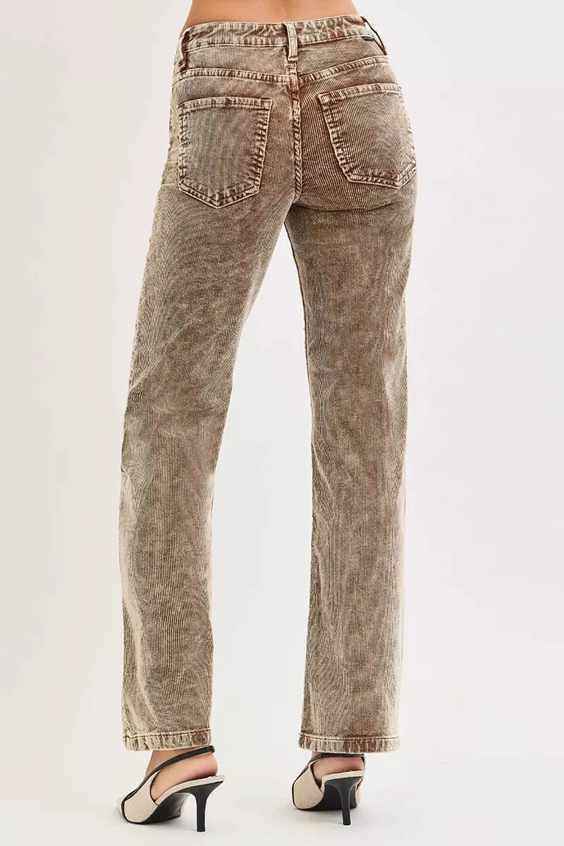 RISEN Tummy Control Mid Rise Straight Leg Corduroy Pants by RISEN