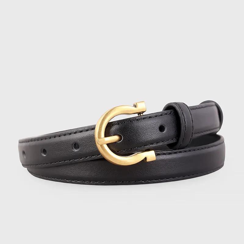 Leather Belt with Golden Buckle by Trendsi