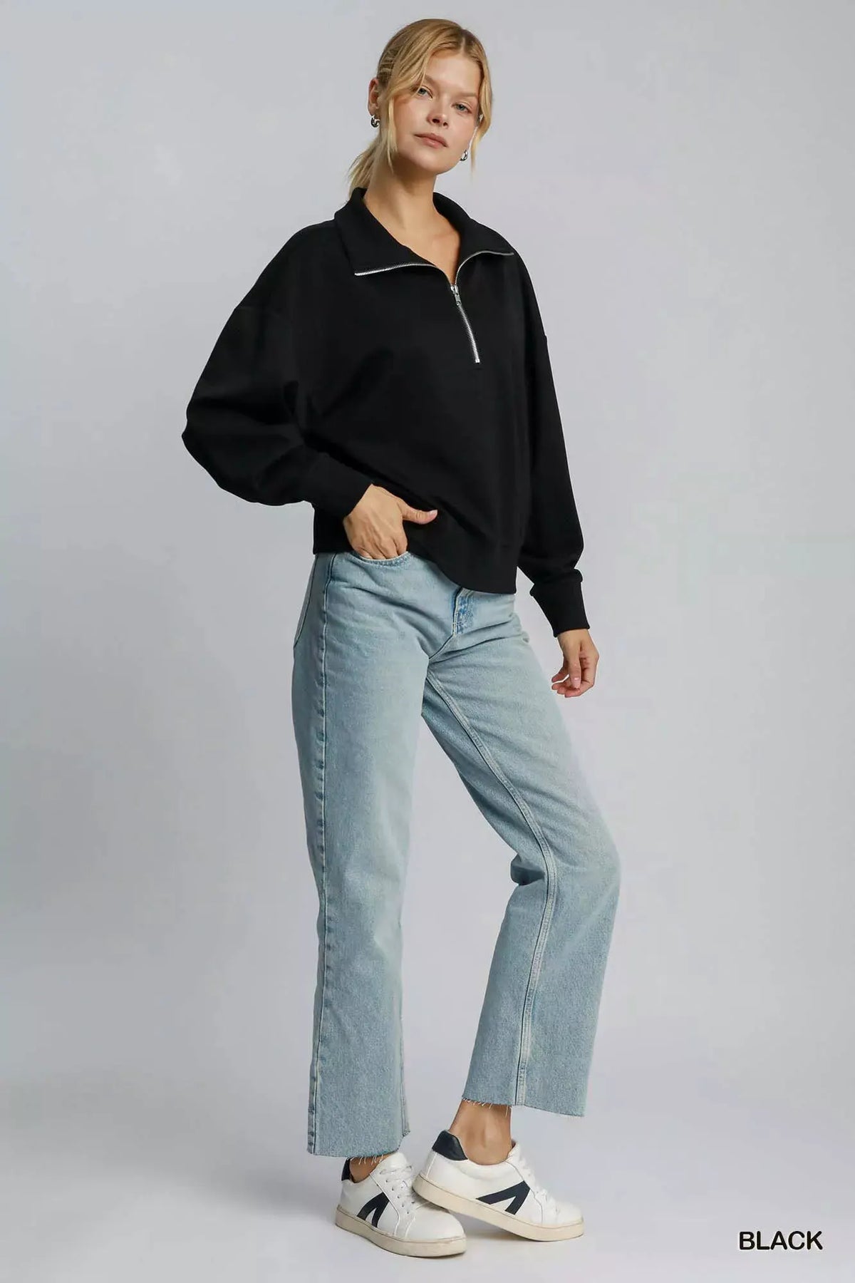 Umgee Half Zip Drop Shoulder Sweatshirt by Umgee