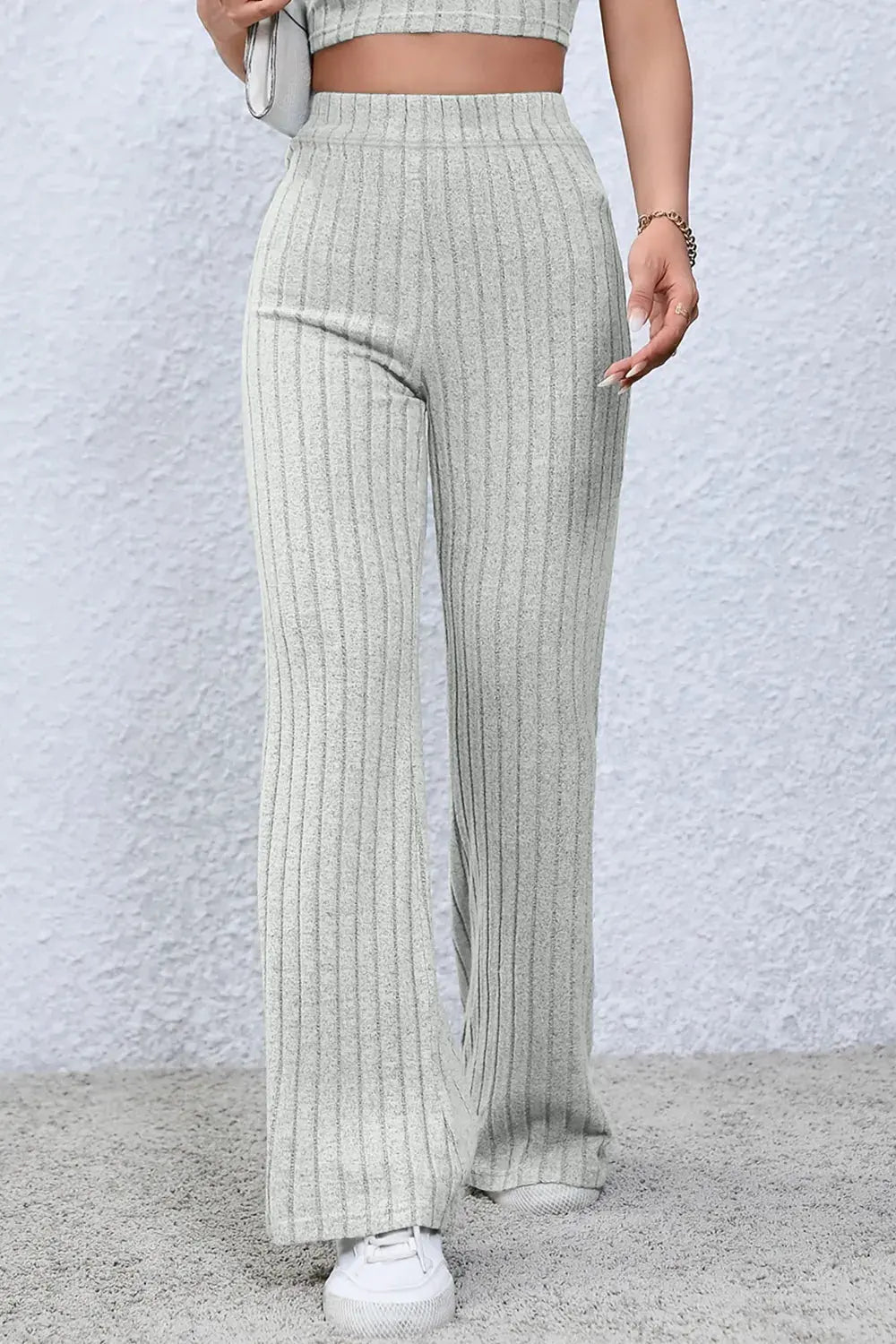 Basic Bae Full Size Ribbed High Waist Flare Pants by Partner Label