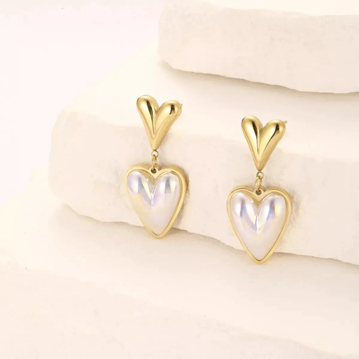 Heart-Shaped Pearl Drop Earrings by Partner Label