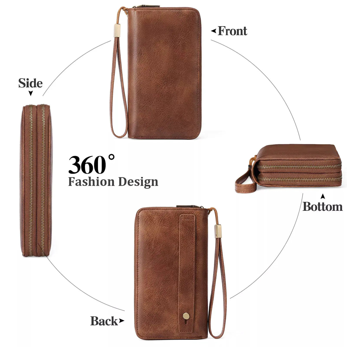 Vintage Style Double Zipper Leather Wallet by Partner Label