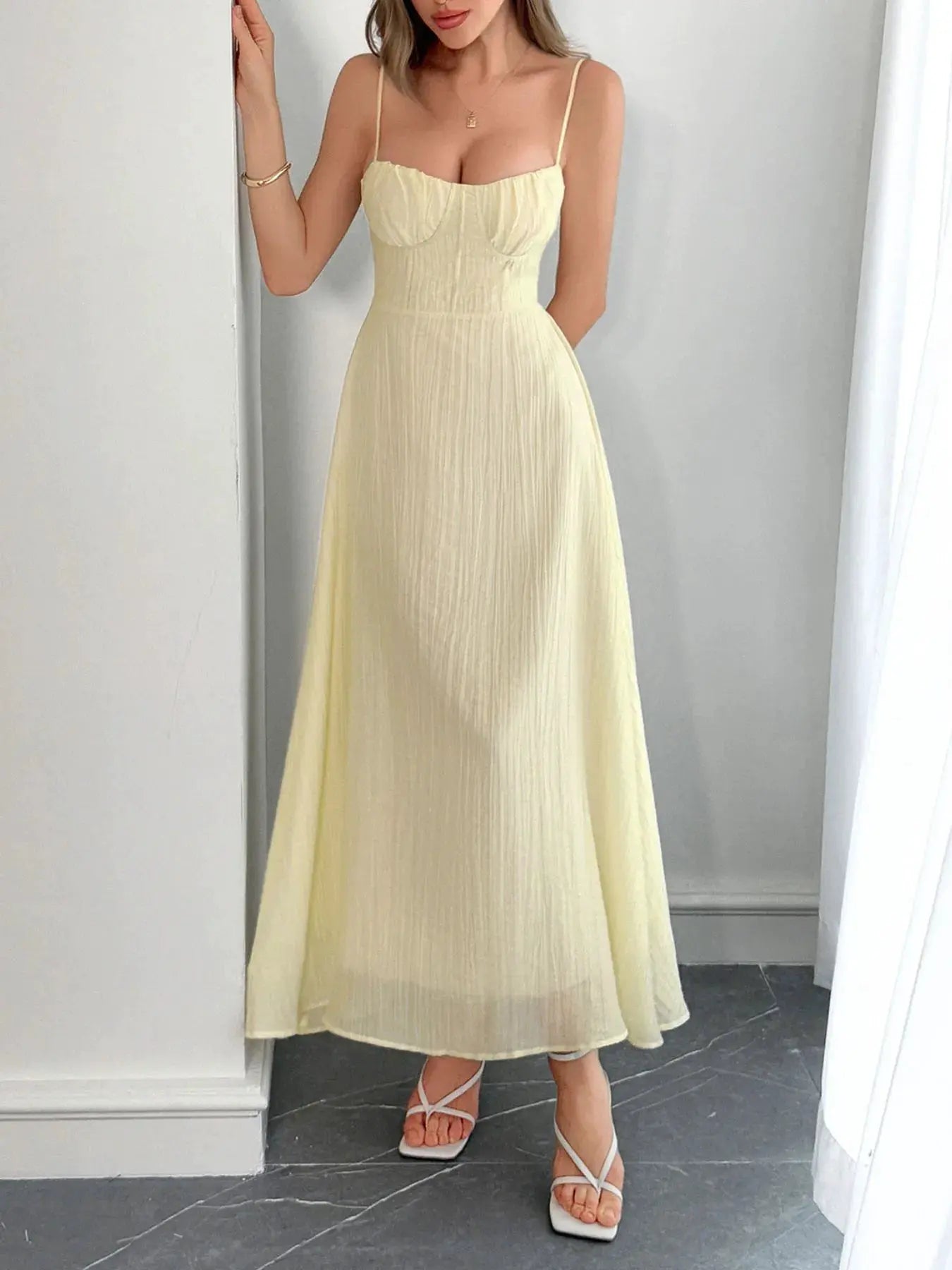 Texture Sweetheart Neck Backless Cami Dress by Partner Label