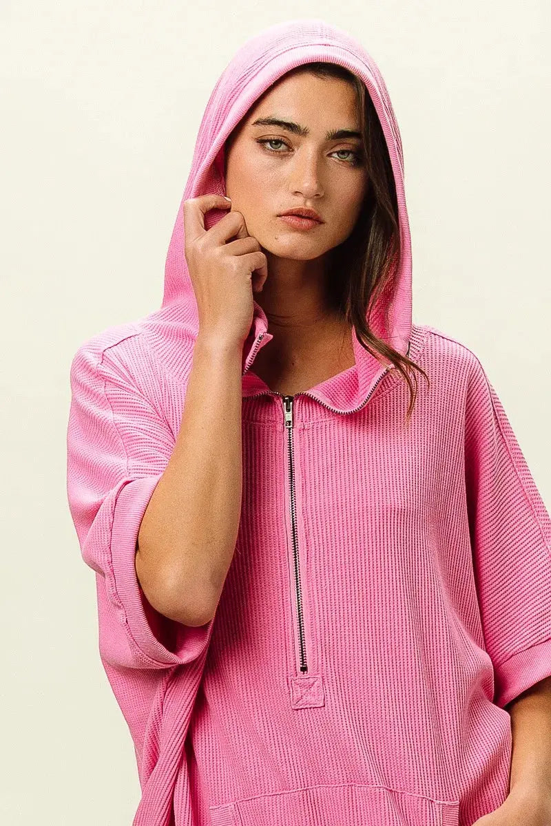 BiBi Vintage Washed Waffle Thermal Hoodie by BiBi