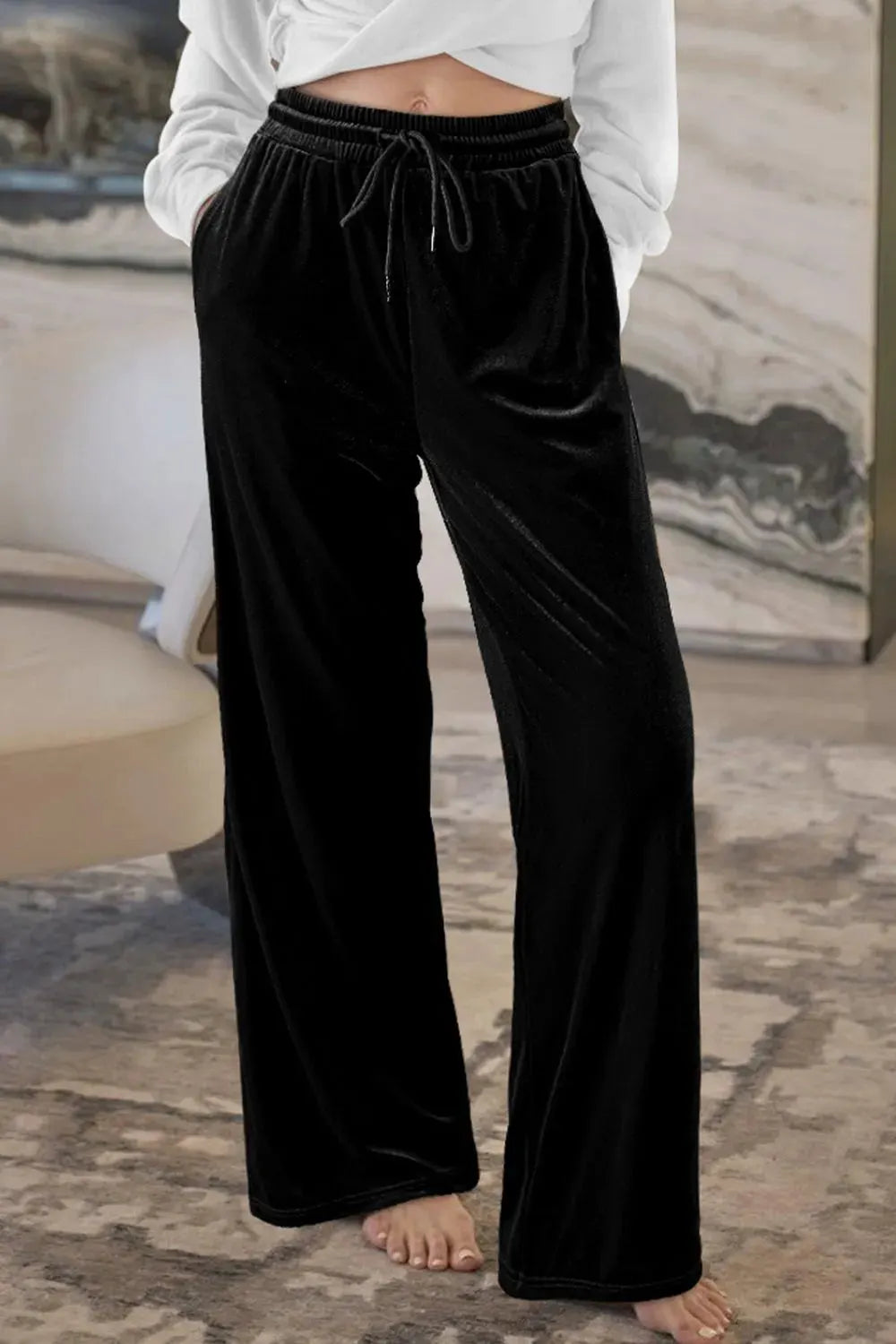 Drawstring Waist Wide Leg Active Pants by Partner Label