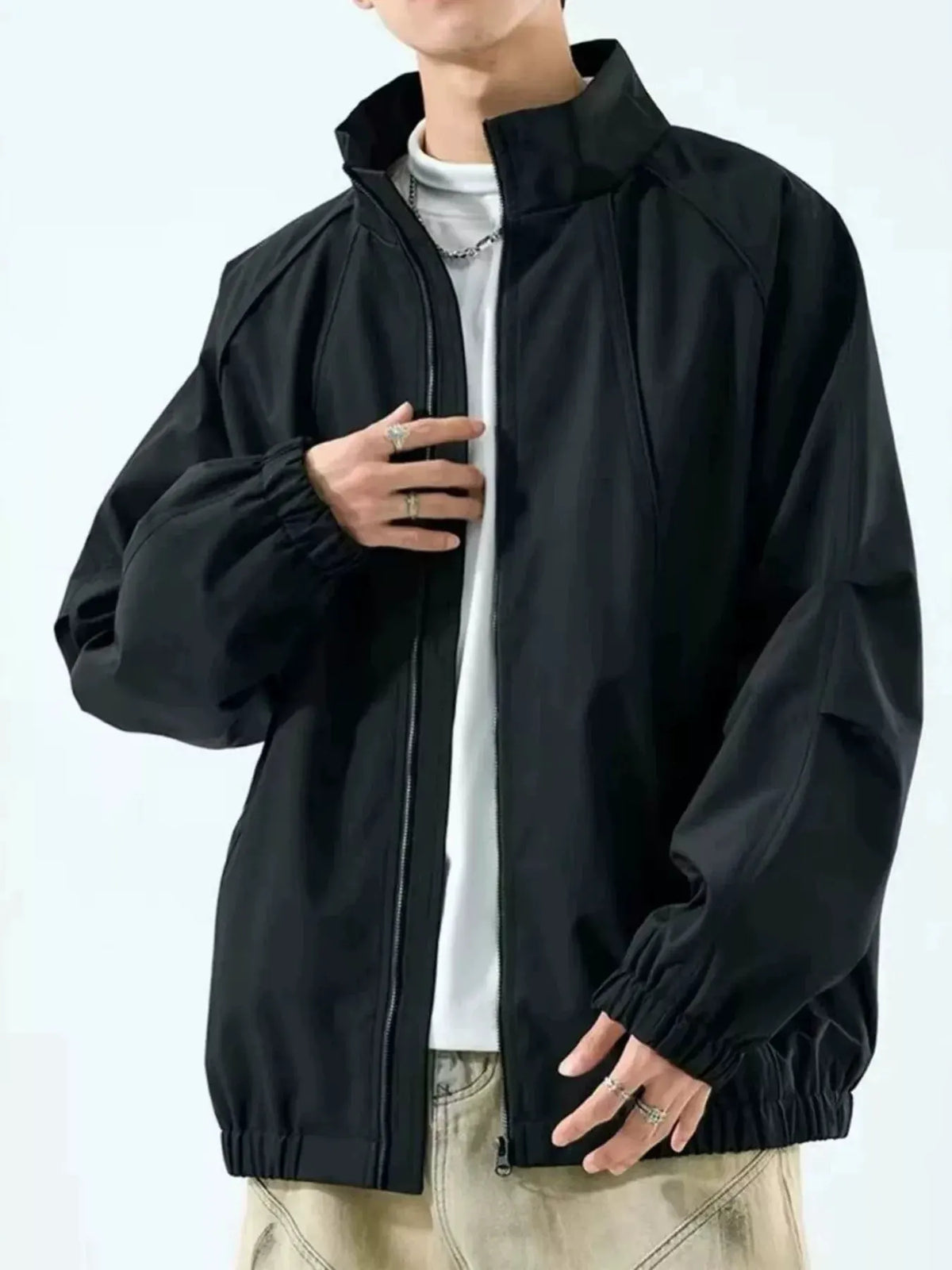 Men's Plus Size Zip Up Raglan Sleeve Jacket by Trendsi