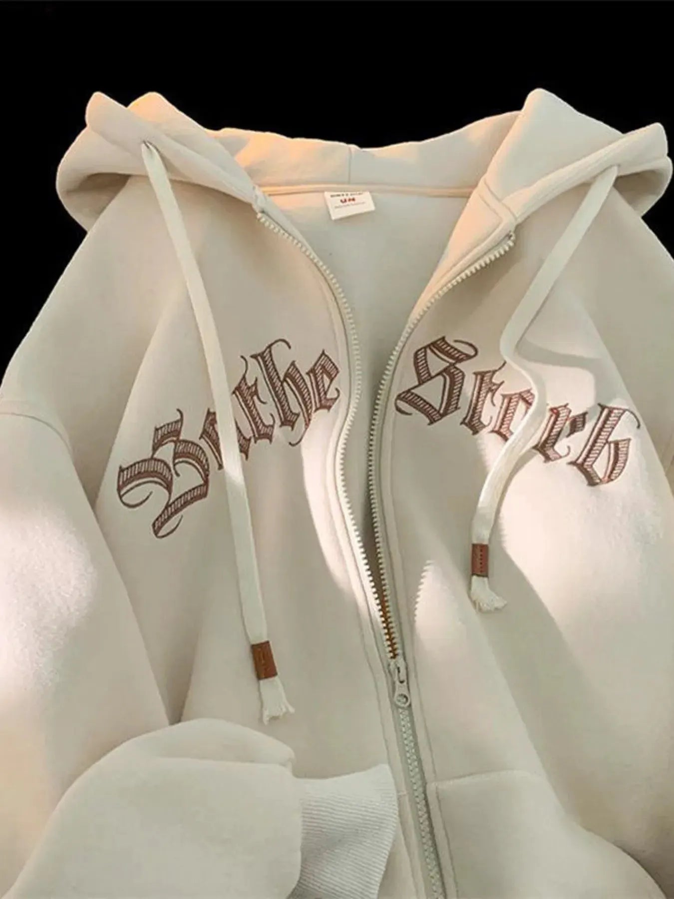 Men's Plus Size Letter Zip Up Drawstring Hoodie by Trendsi