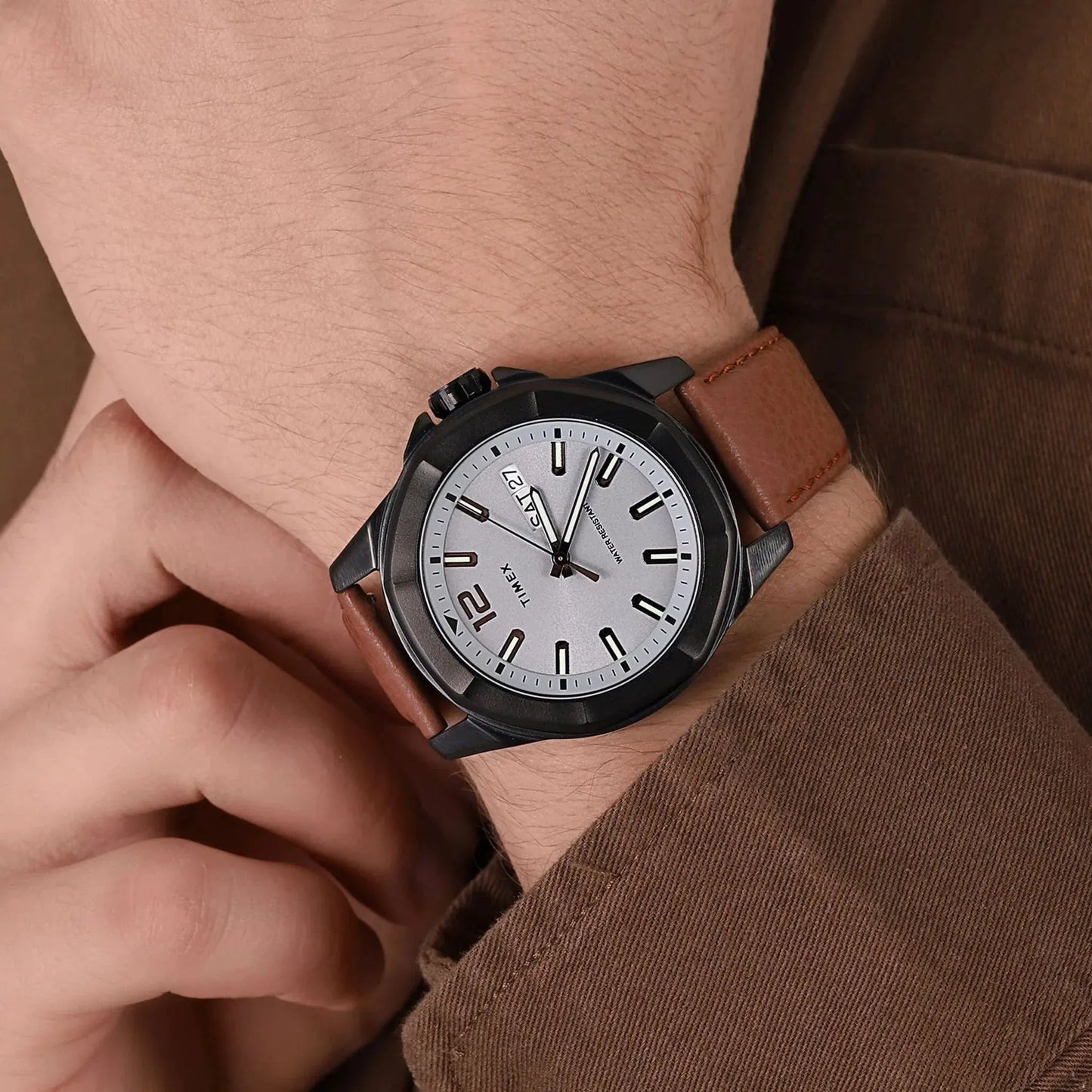Timex Men's Brown Leather Watch, Gray Dial | Tw2u82200 by TIMEX