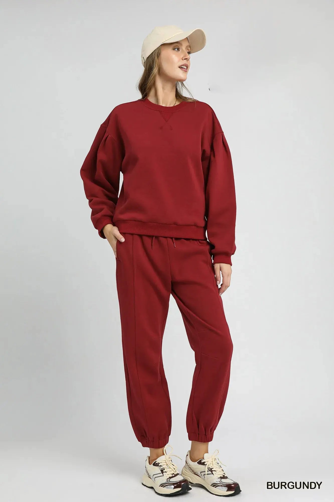 Umgee Round Neck Sweatshirt with Pleated Detail by Umgee