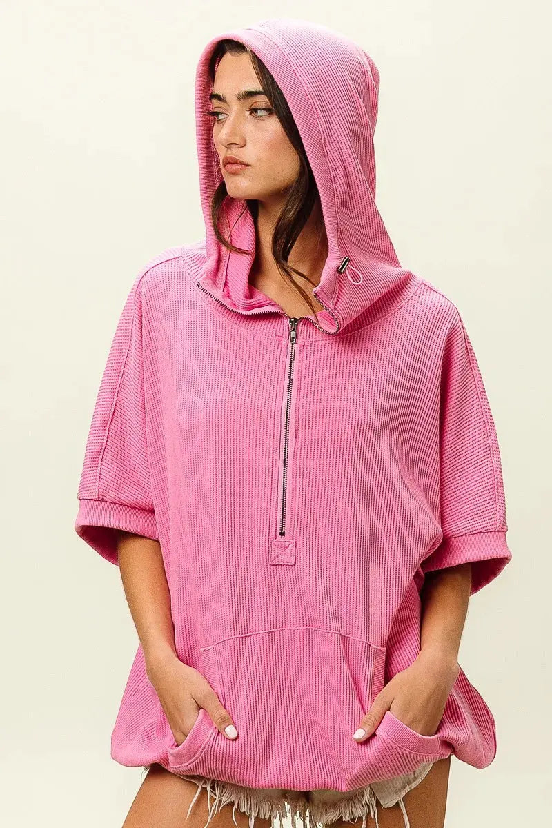 BiBi Vintage Washed Waffle Thermal Hoodie by BiBi