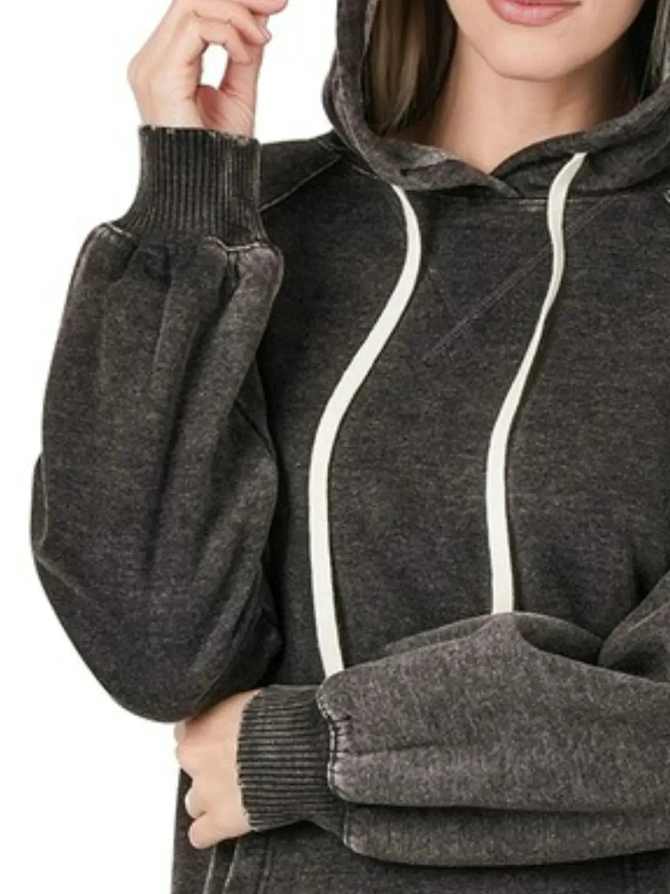 Zenana Acid Wash Fleece Hoodie with Drawstring by Zenana