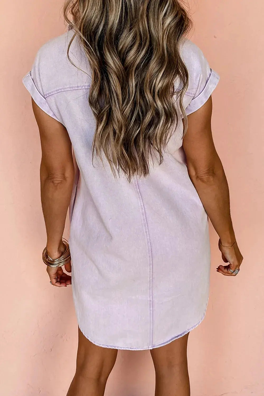 Button Down Short Sleeve Denim Dress by Partner Label