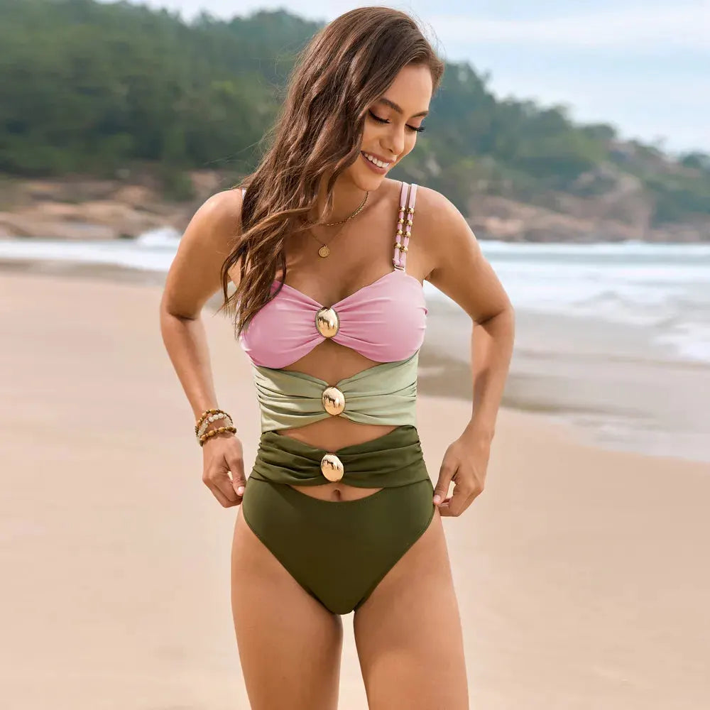 Color Block Sweetheart Neck One-Piece Swimwear by Partner Label