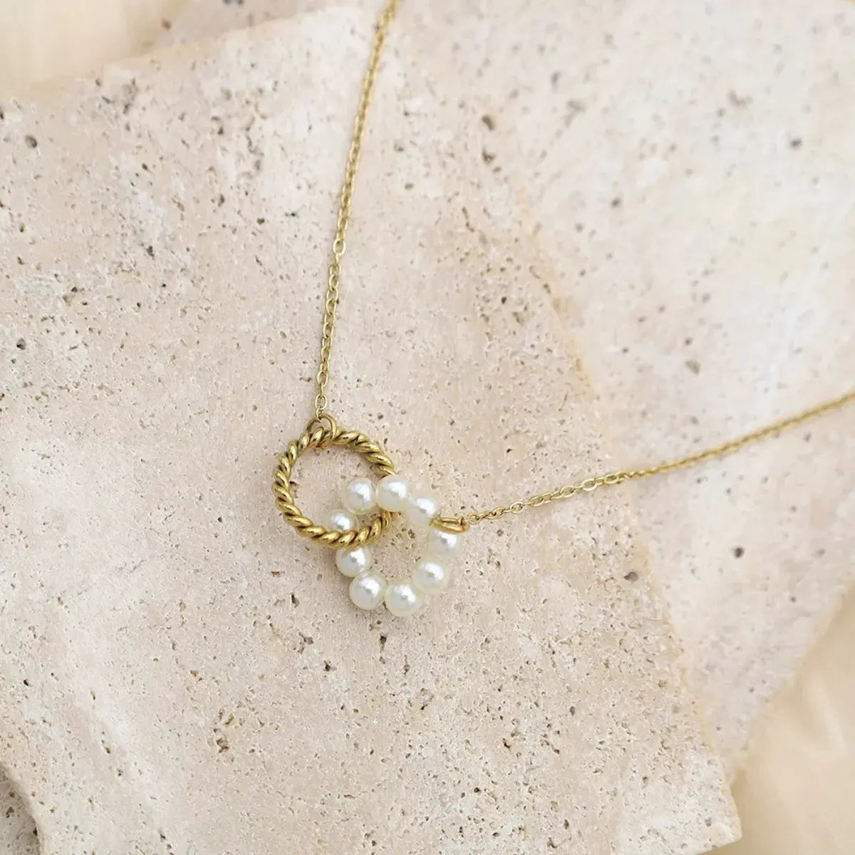 18K Gold-Plated Pearl Twisted Pendant Necklace by Partner Label