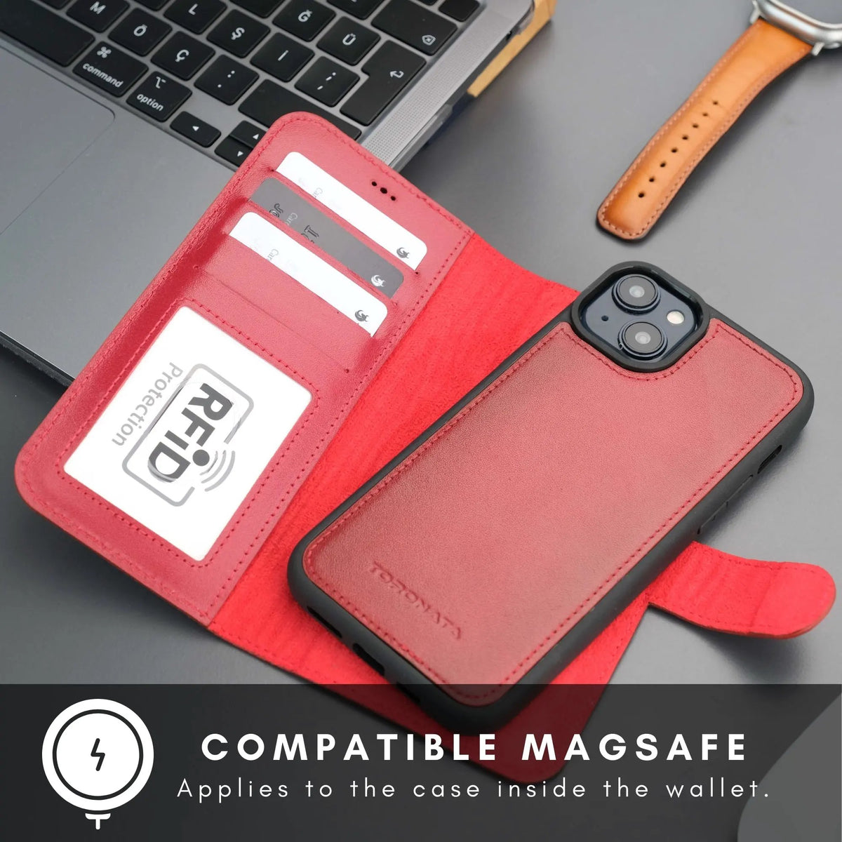 Casper Leather iPhone 15 Wallet Case | Detachable MagSafe Compatible RFID Protection by TORONATA