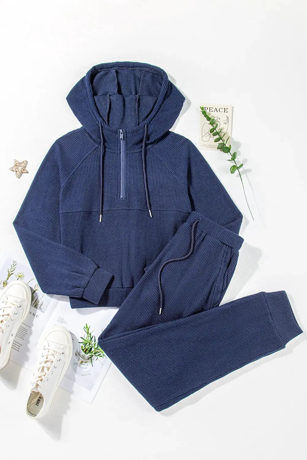 Drawstring Half Zip Hoodie and Joggers Active Set by Partner Label