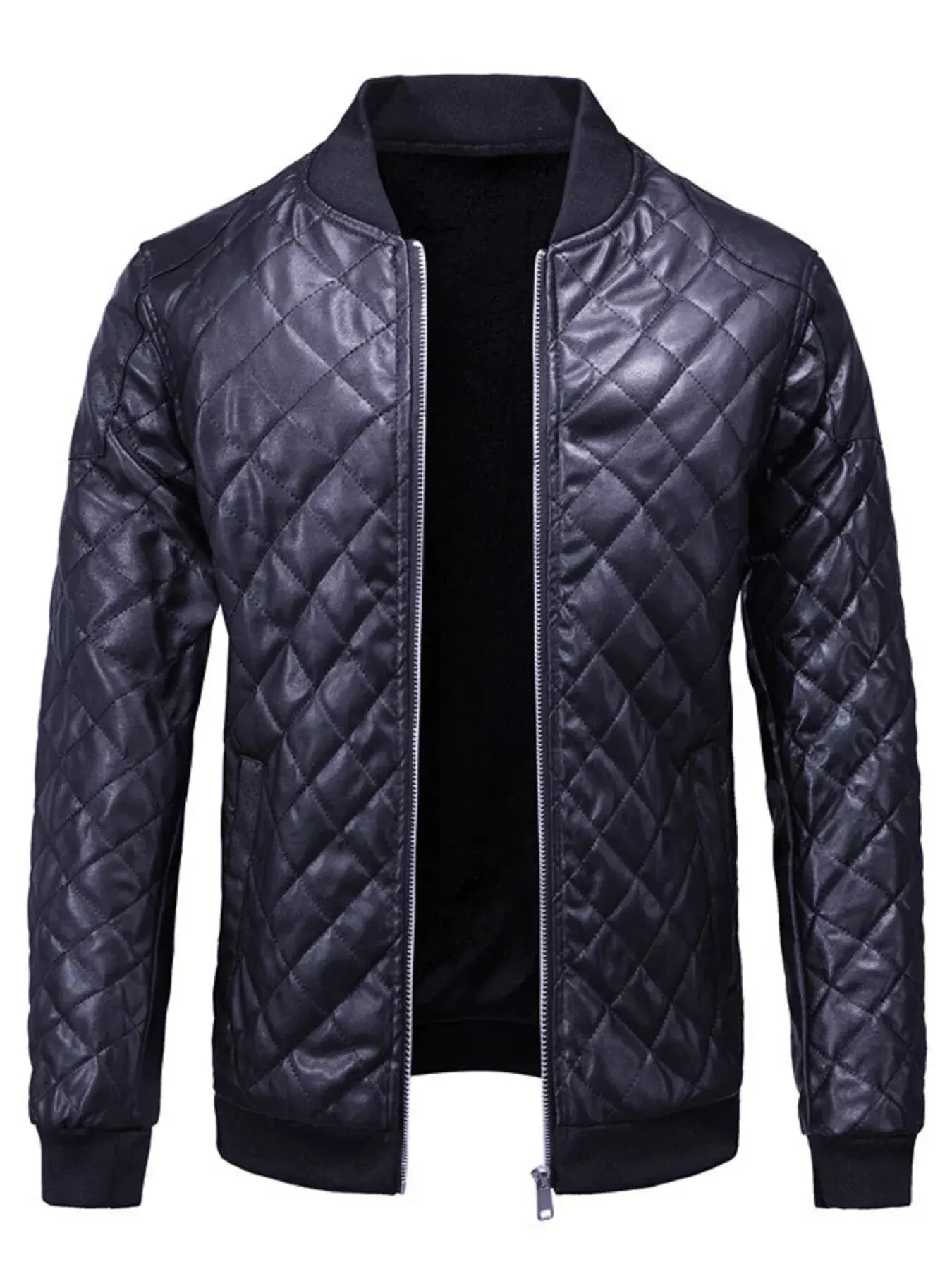 Men's Plus Size Quilted Faux Leather Bomber Jacket by Partner Label
