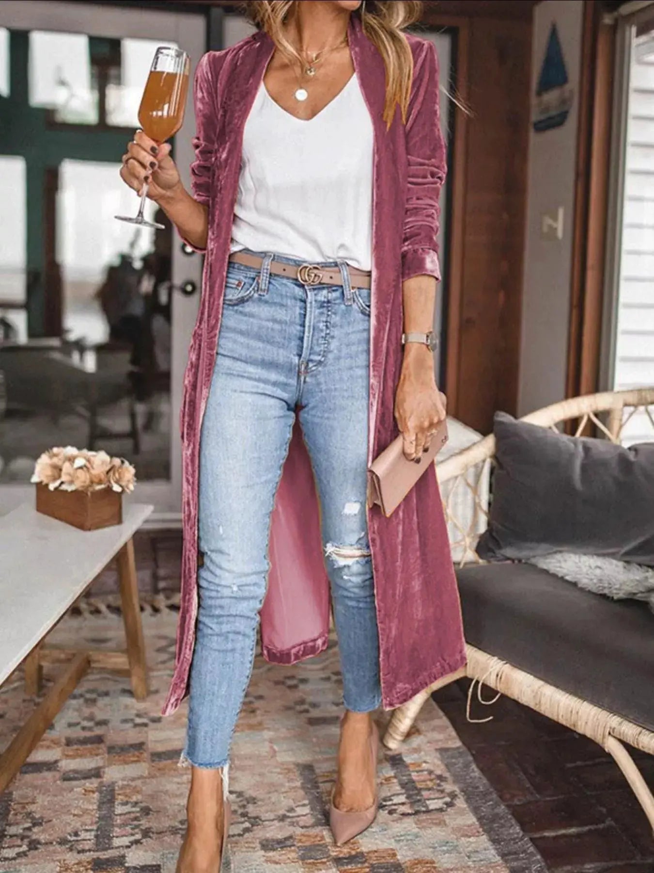 Open Front Long Sleeve Longline Cardigan by Partner Label