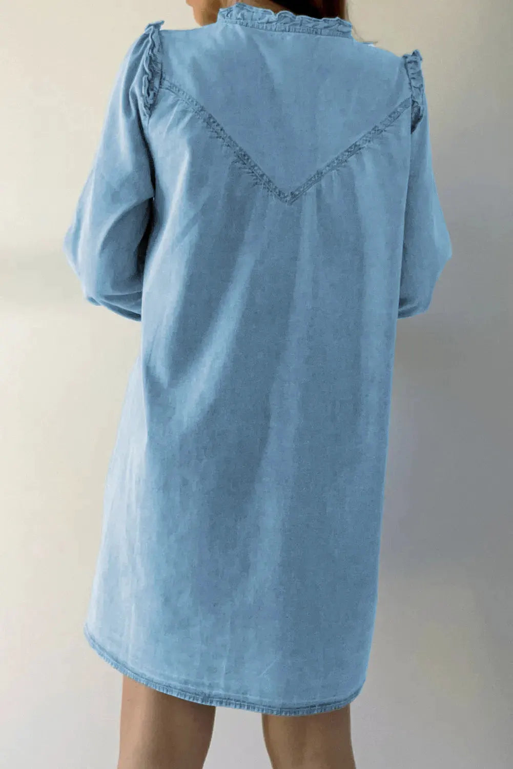 Button Up Notched Long Sleeve Denim Dress by Partner Label