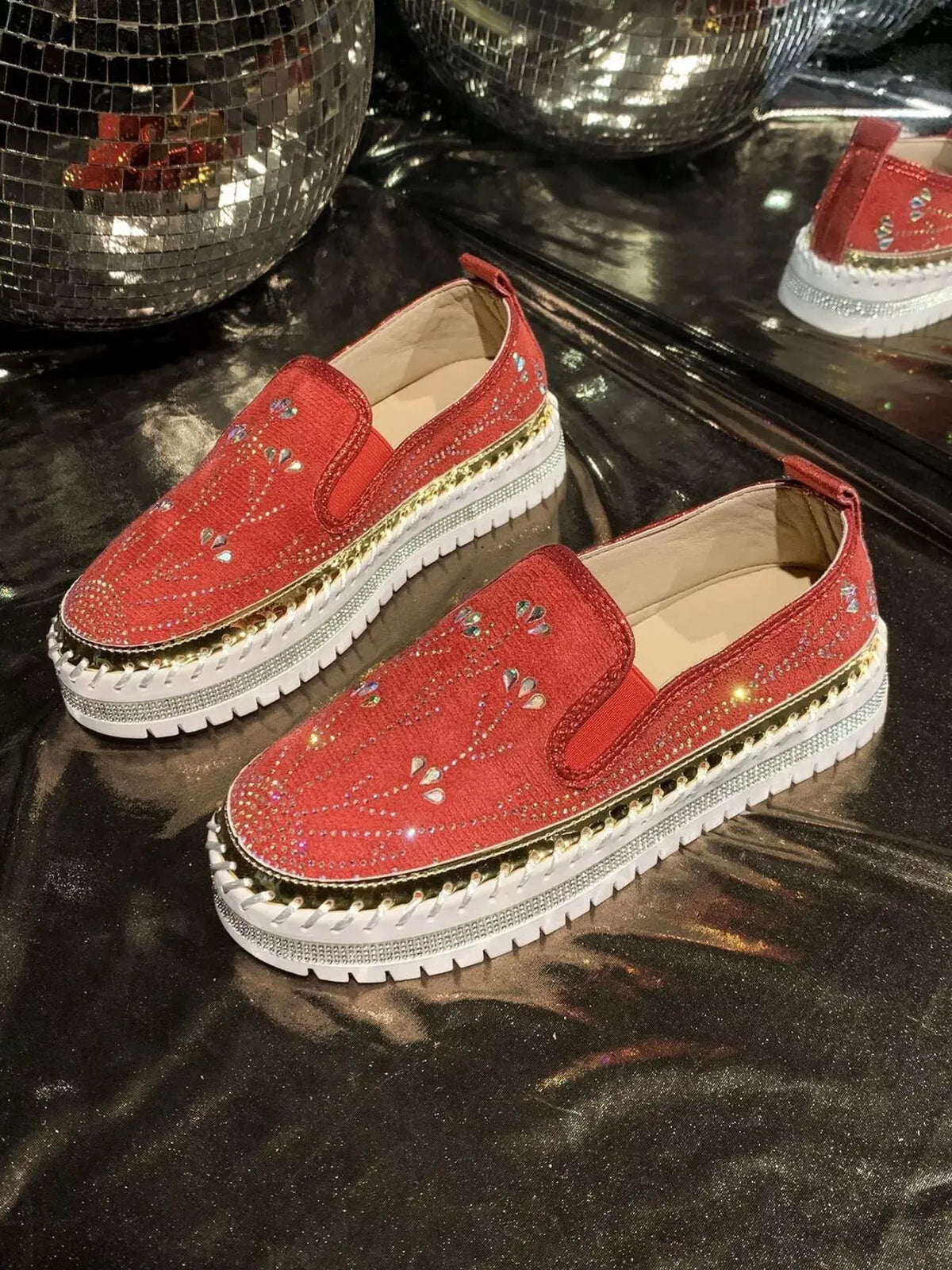 Rhinestone Embellished Platform Loafers by Partner Label