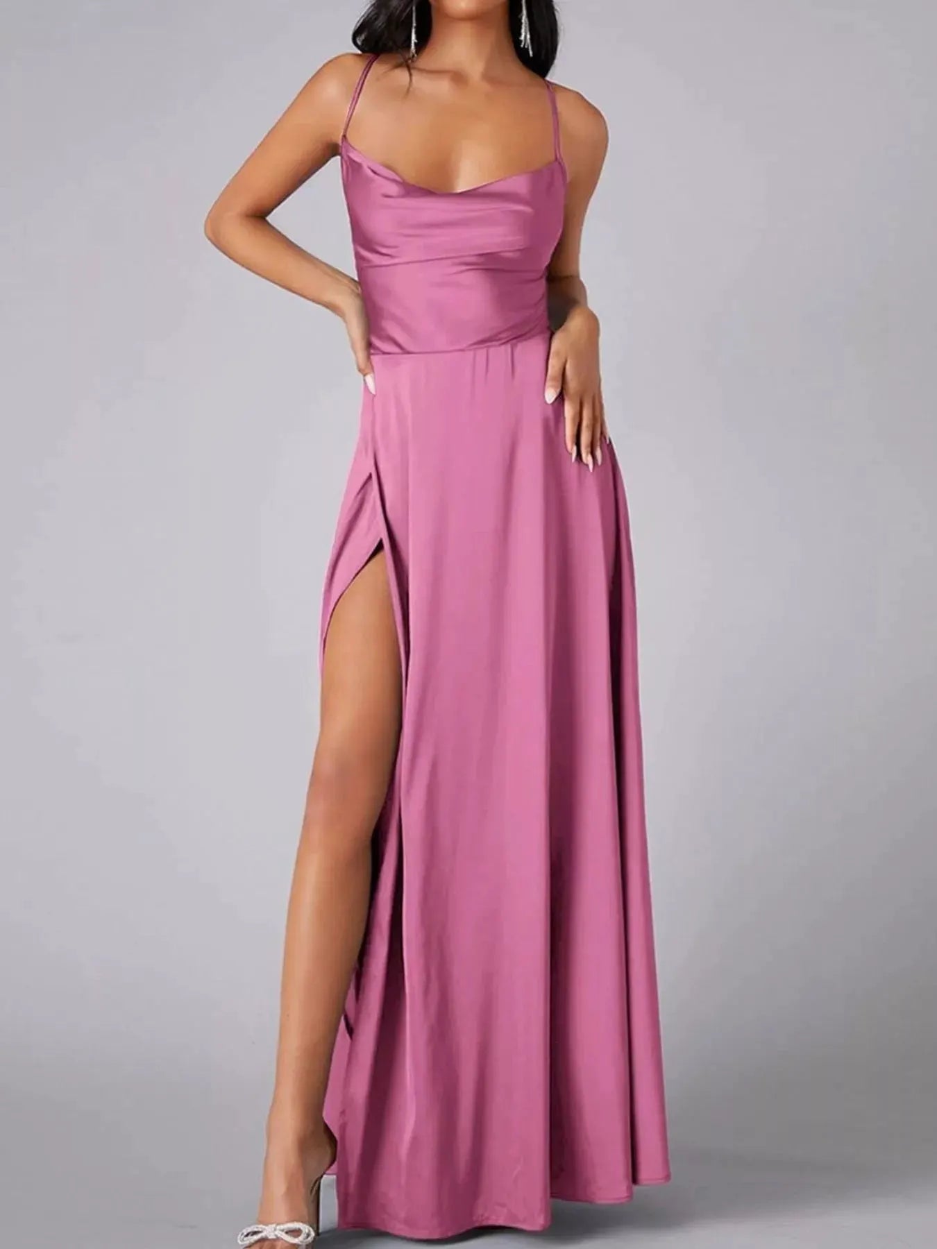 Lace Up Back Split Maxi Dress by Partner Label