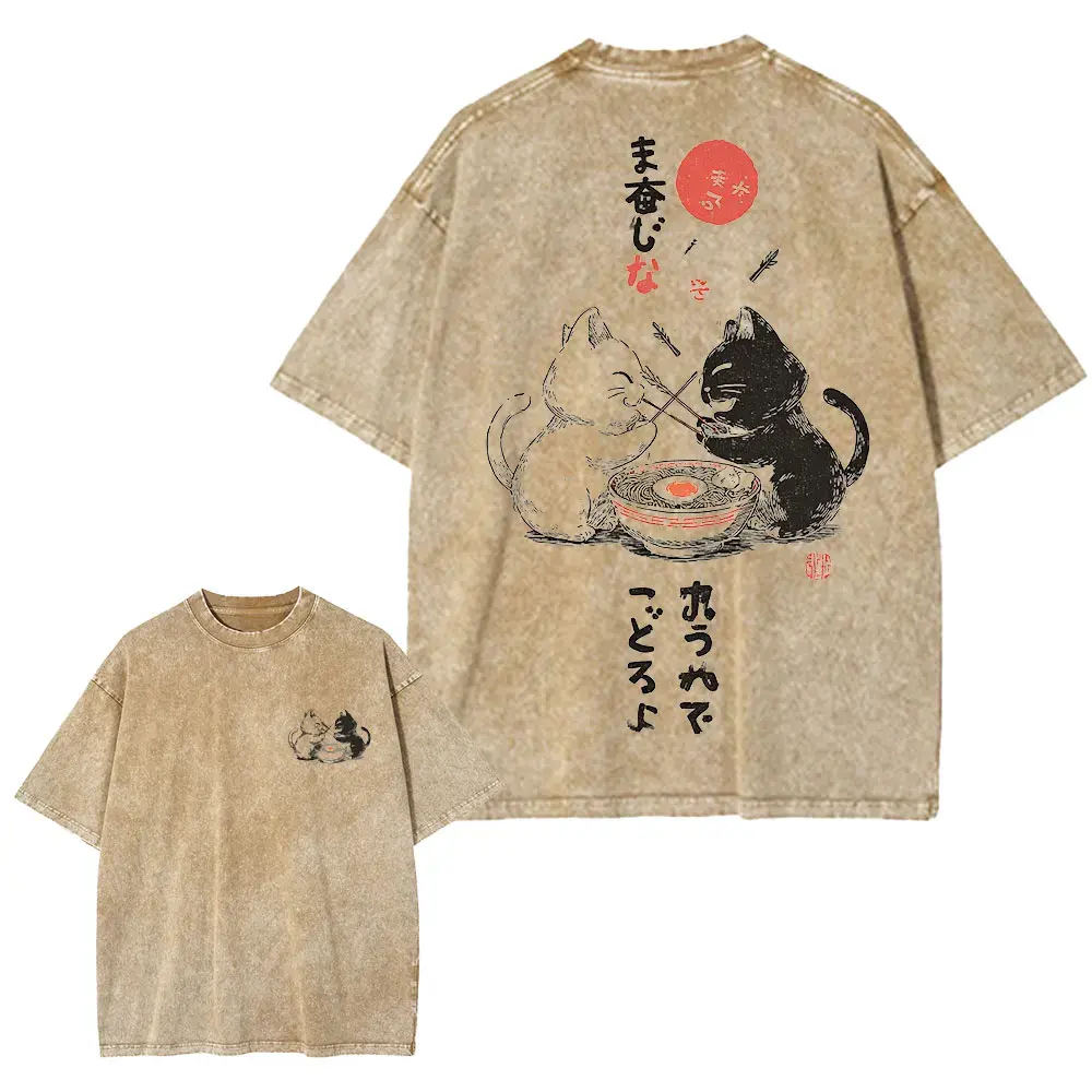 Japanese Cat Cartoon Graphic Baggy T-Shirt Men Streetwear by Vimost Shop