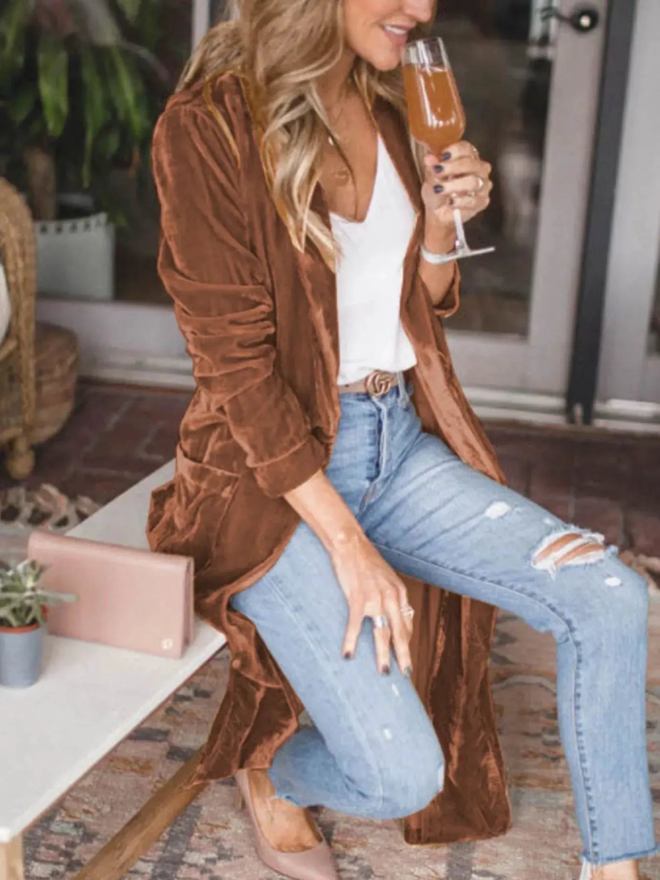 Open Front Long Sleeve Longline Cardigan by Partner Label