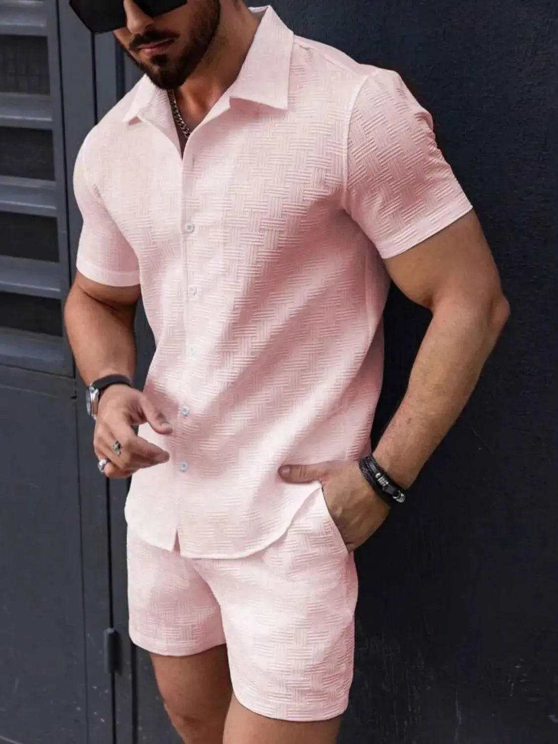 Men's Button Up Short Sleeve Shirt and Shorts Set by Trendsi