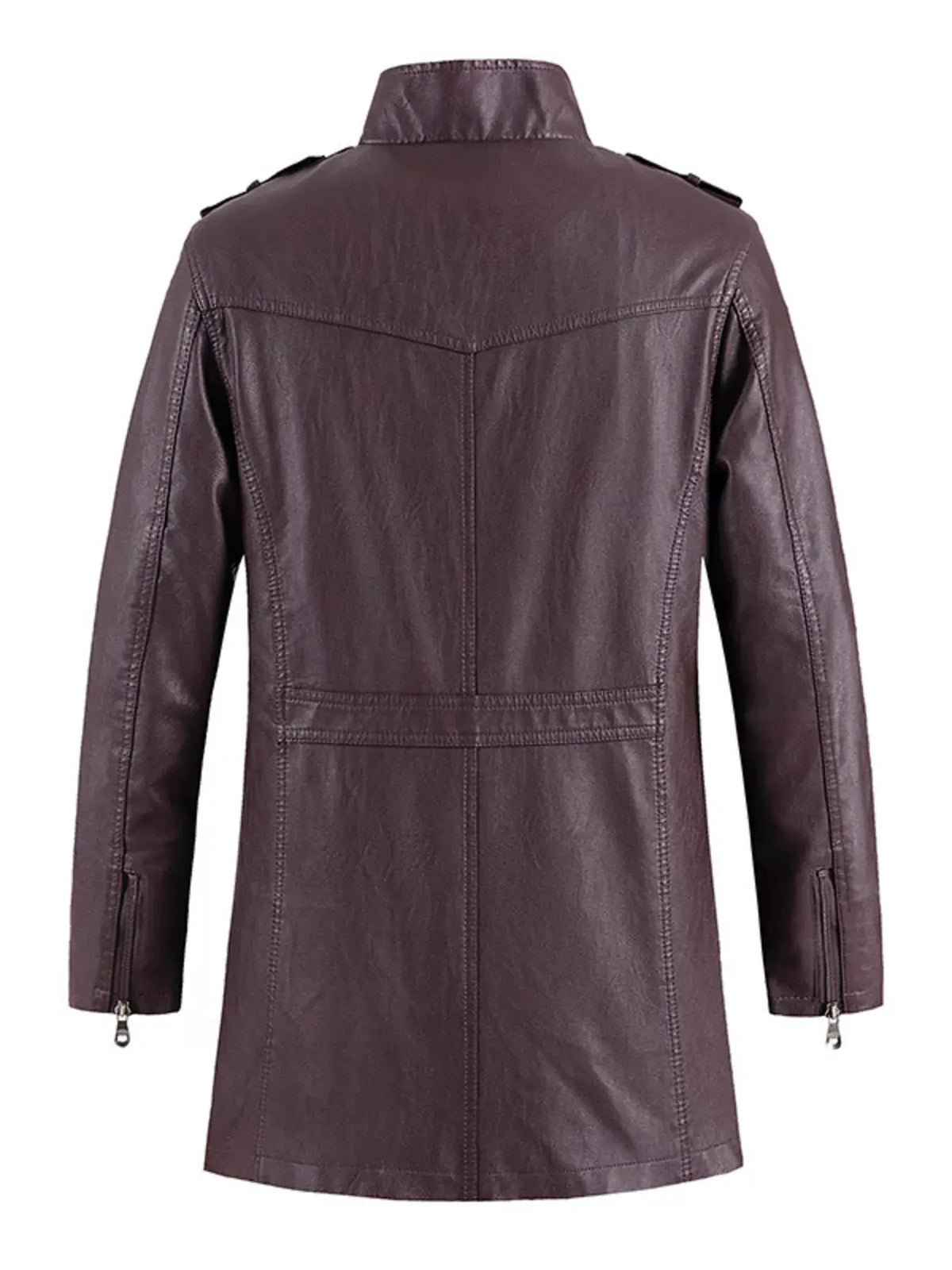 Men's Zip Up Long Sleeve Leather Jacket by Trendsi