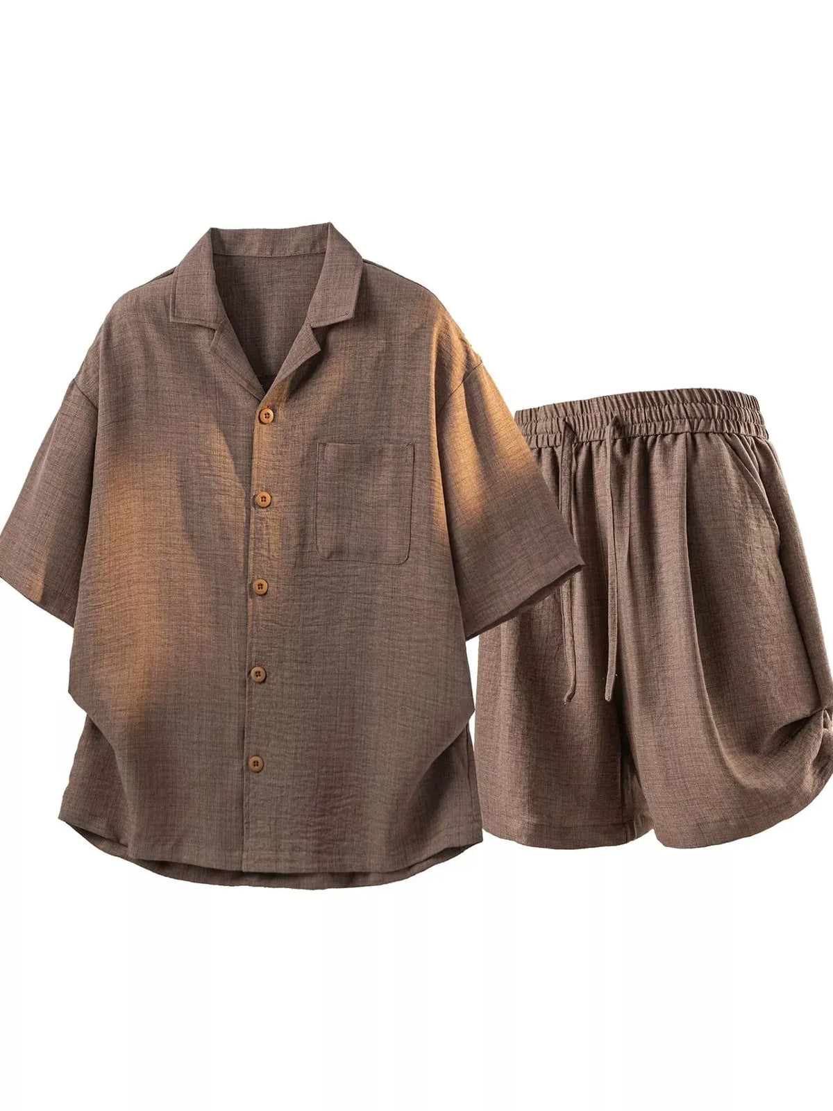 Men's Full Size Button Up Short Sleeve Shirt and Shorts Plus Size by Trendsi