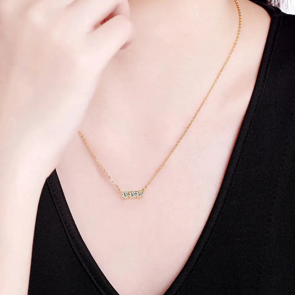 925 Sterling Silver Inlaid Moissanite Bar Necklace by Partner Label