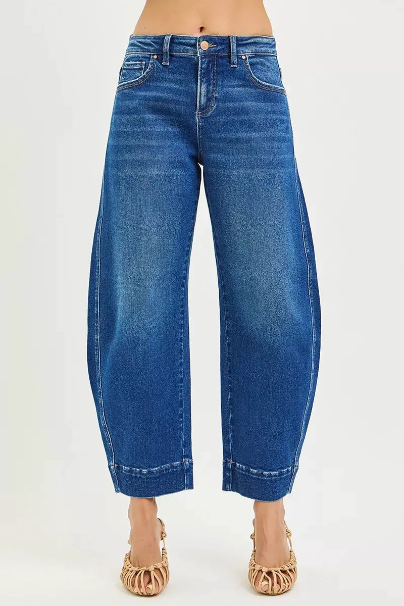 RISEN Mid Rise Crop Barrel Jeans by RISEN