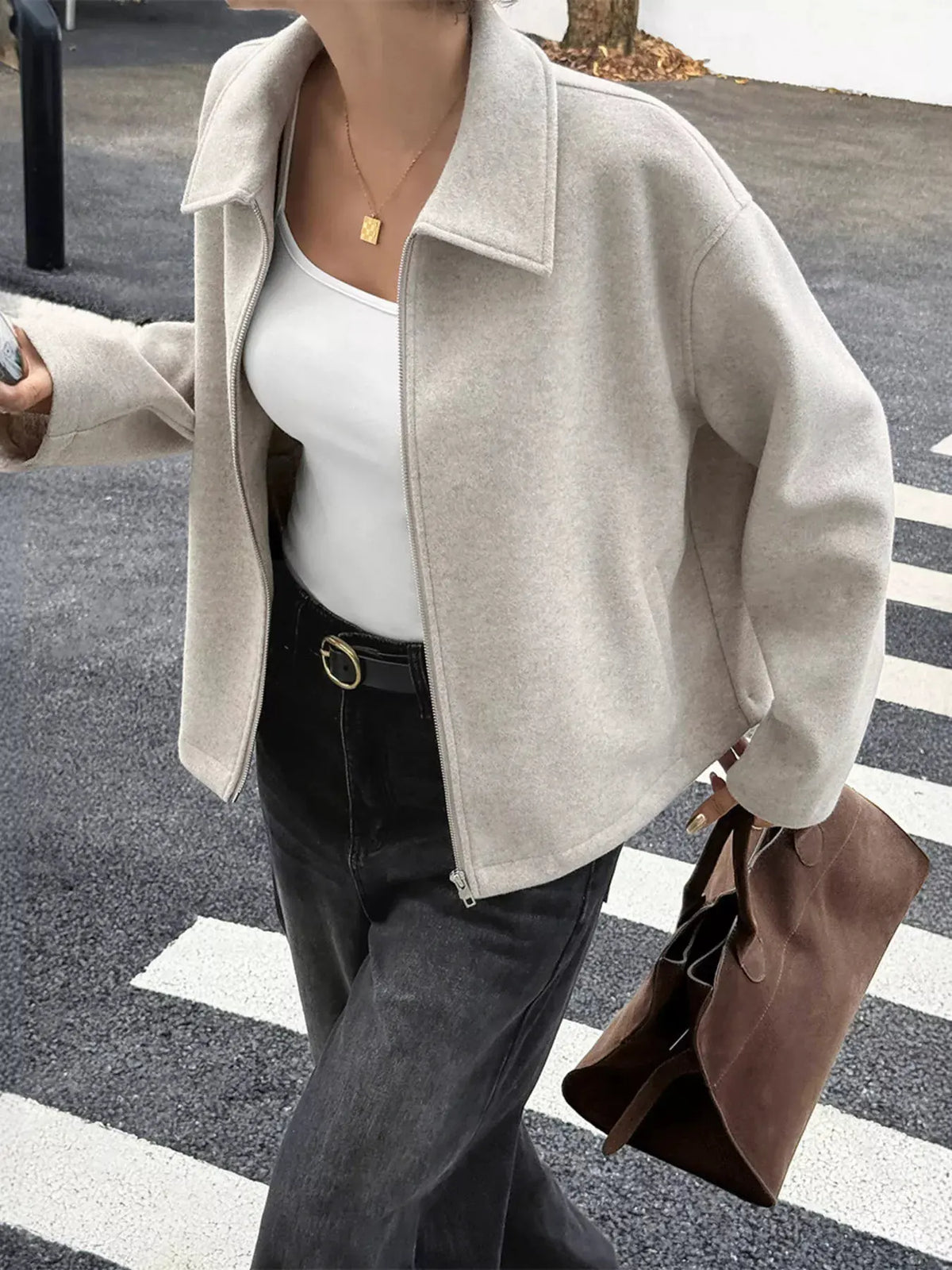 Zip-Up Dropped Shoulder Jacket by Partner Label