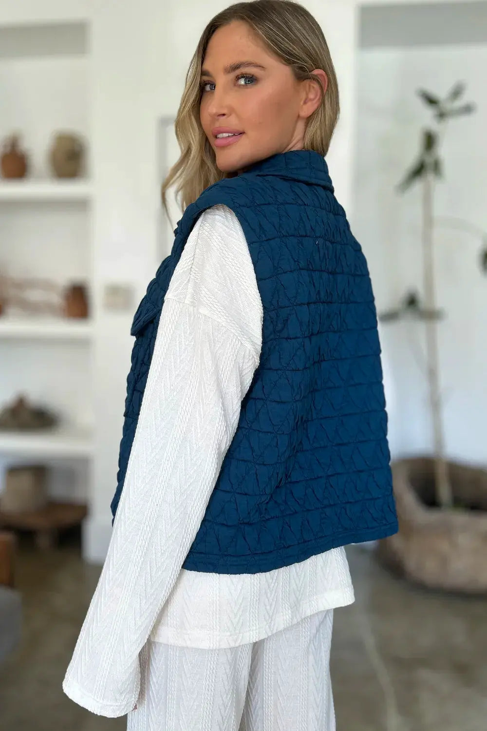 Double Take Full Size Pocketed Texture Snap Down Vest Coat by Double Take