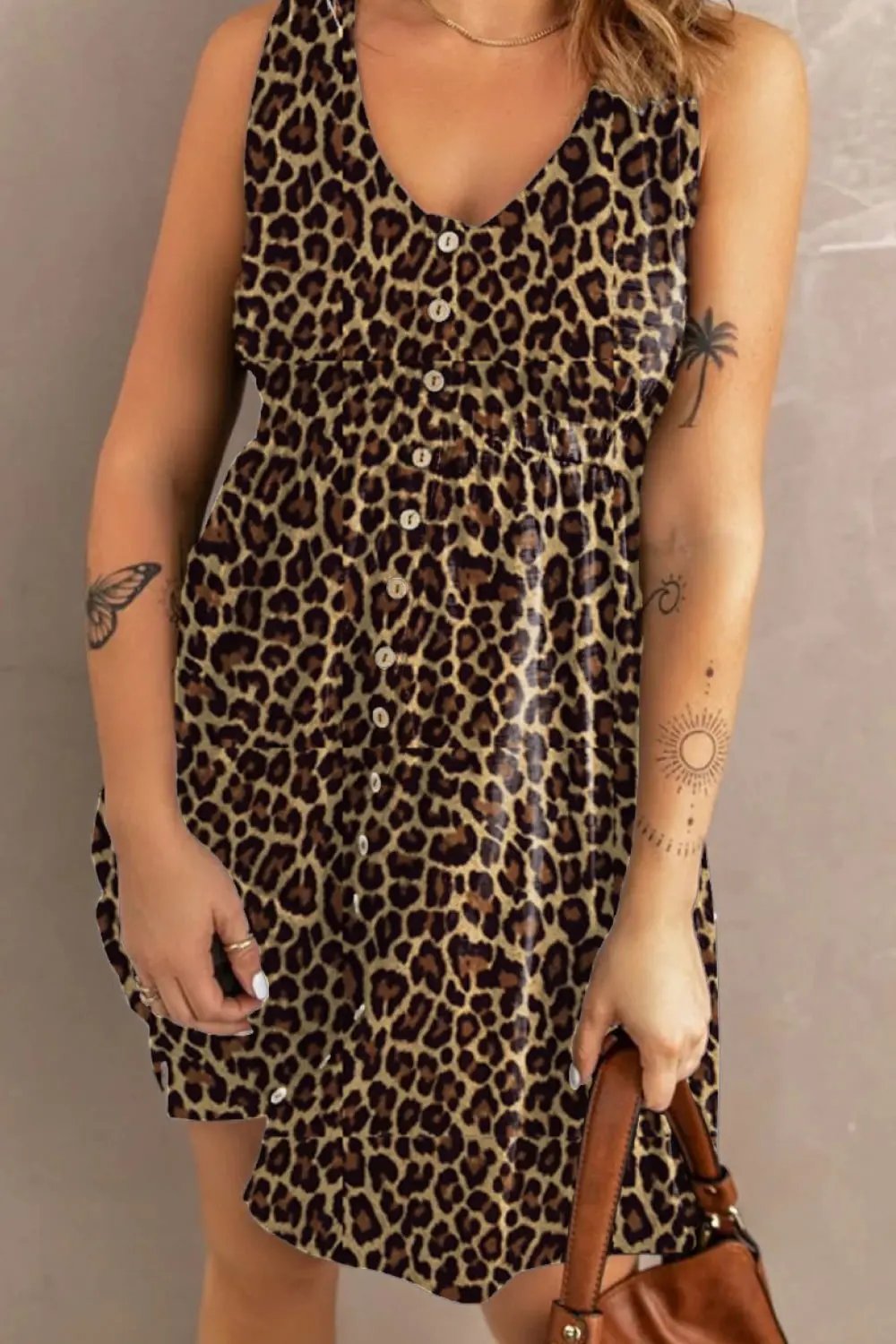 Double Take Printed Scoop Neck Sleeveless Buttoned Magic Dress with Pockets by Double Take