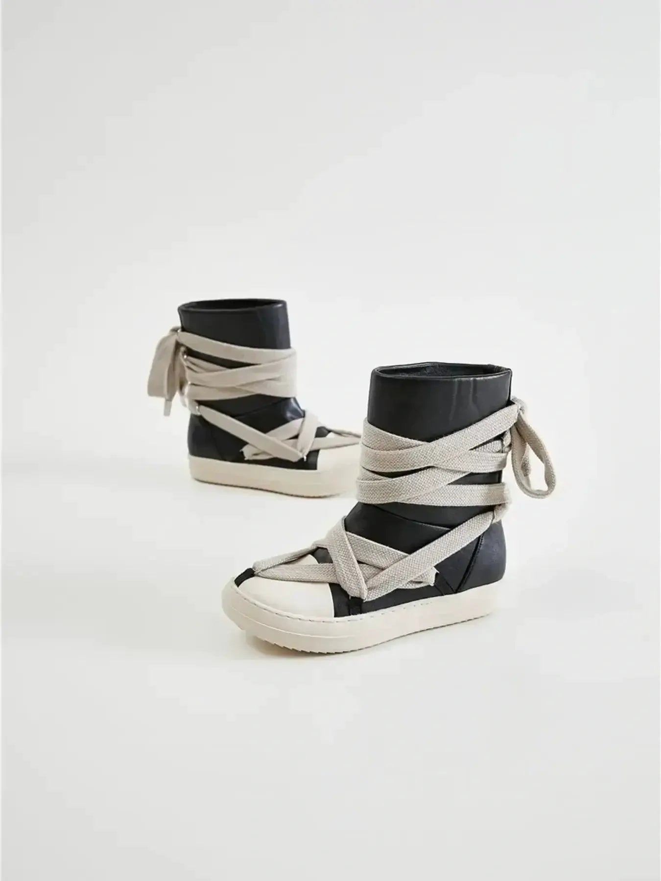Lace-Up Round Neck Sneaker Boots by Partner Label