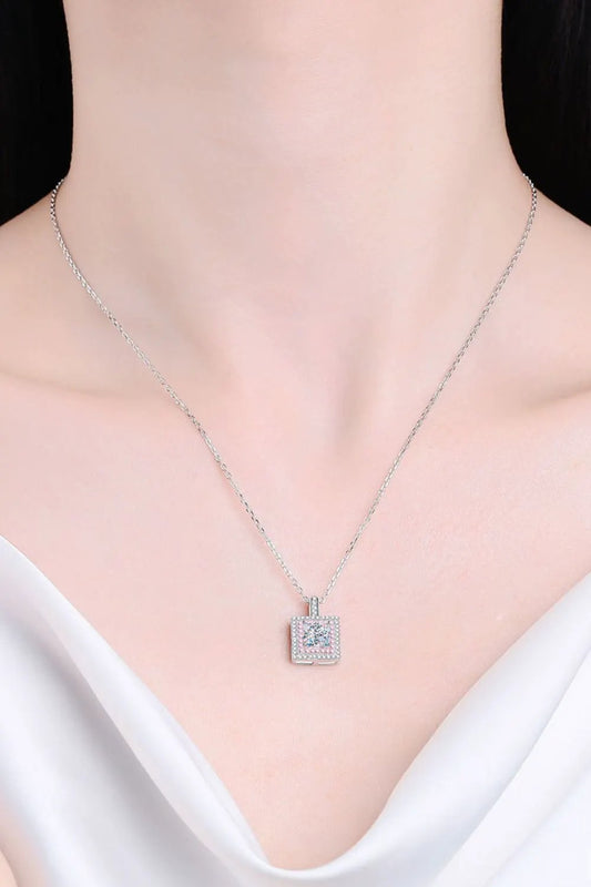 1 Carat Moissanite Square Pendant Chain Necklace by Partner Labels