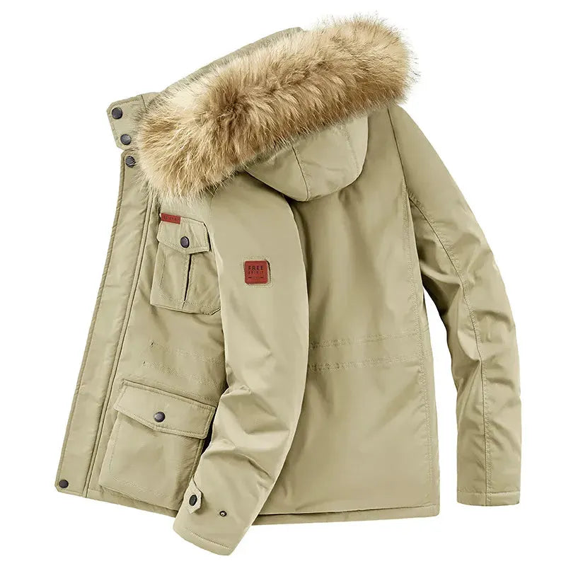 Men's Plus Size Fur Hooded Warm Winter Coat by Partner Label