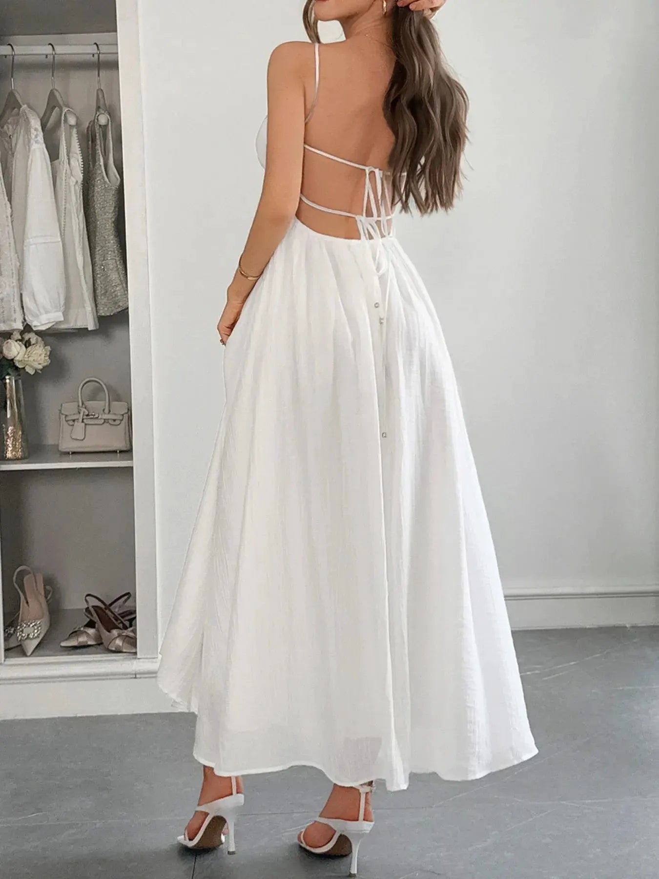 Texture Sweetheart Neck Backless Cami Dress by Partner Label