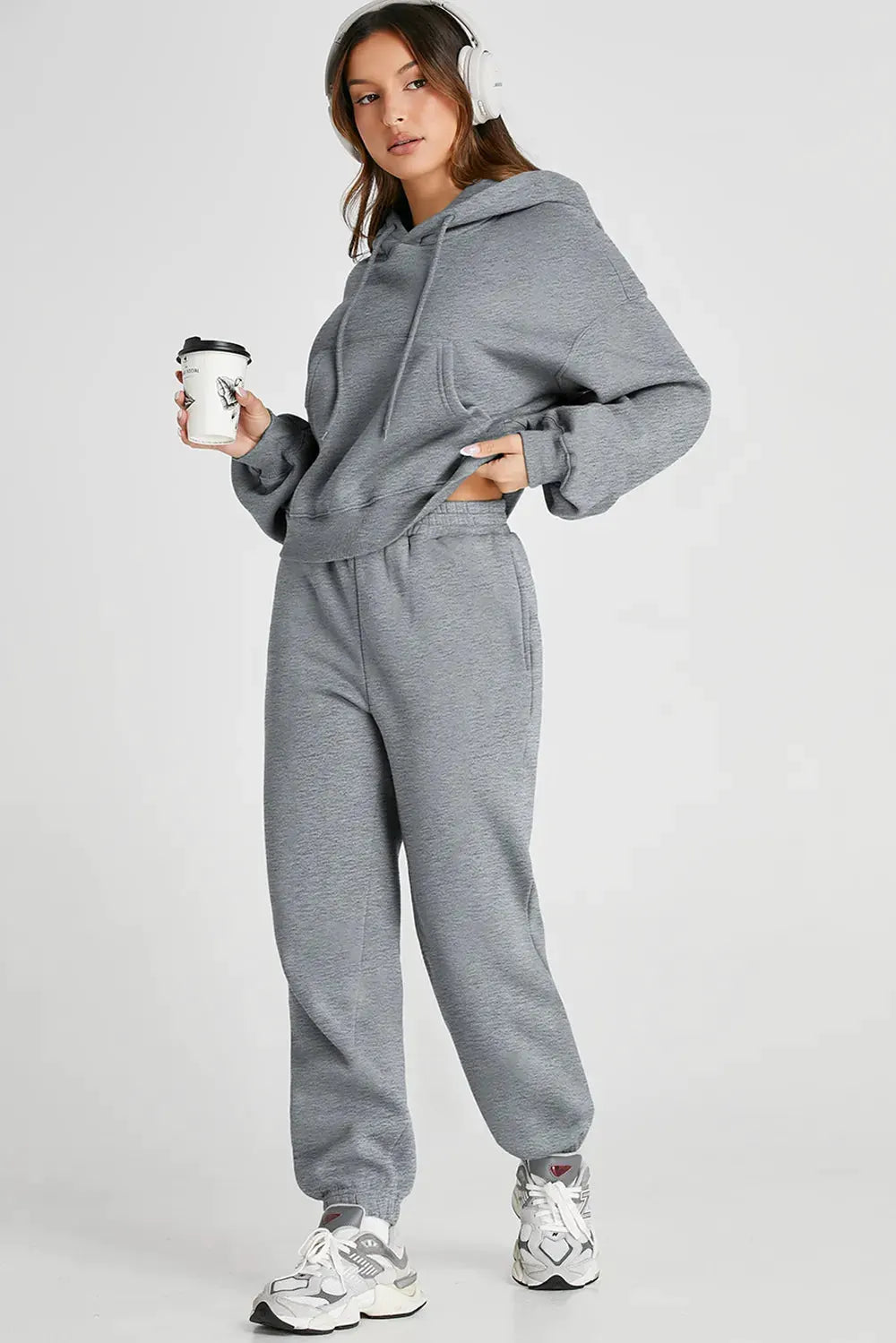 Dropped Shoulder Hooded Top and Pants Active Set by Partner Label