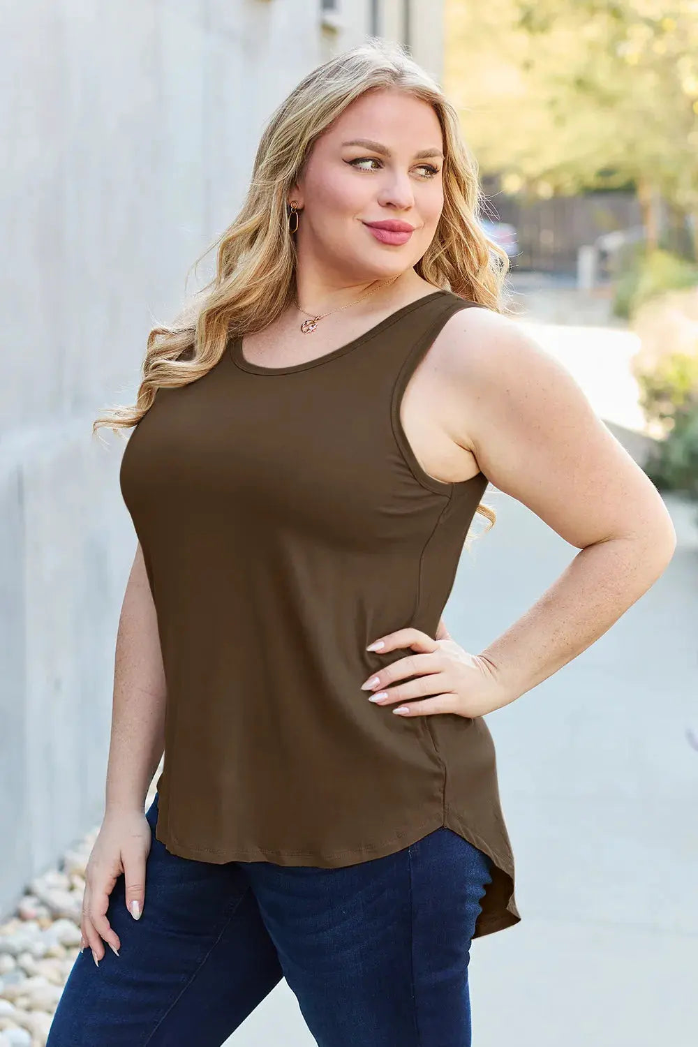 Basic Bae Full Size Round Neck Curved Hem Tank by Basic Bae