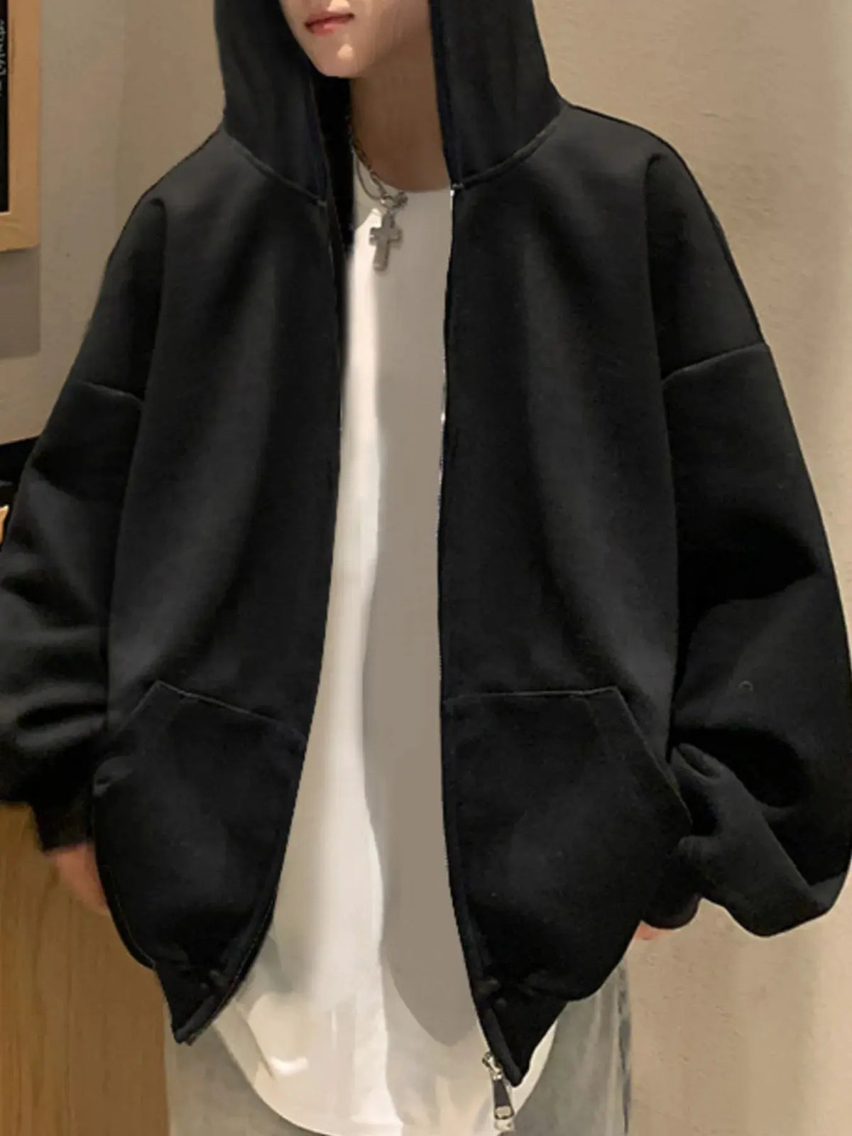Men's Plus Size Zip Up Oversized Hoodie by Trendsi