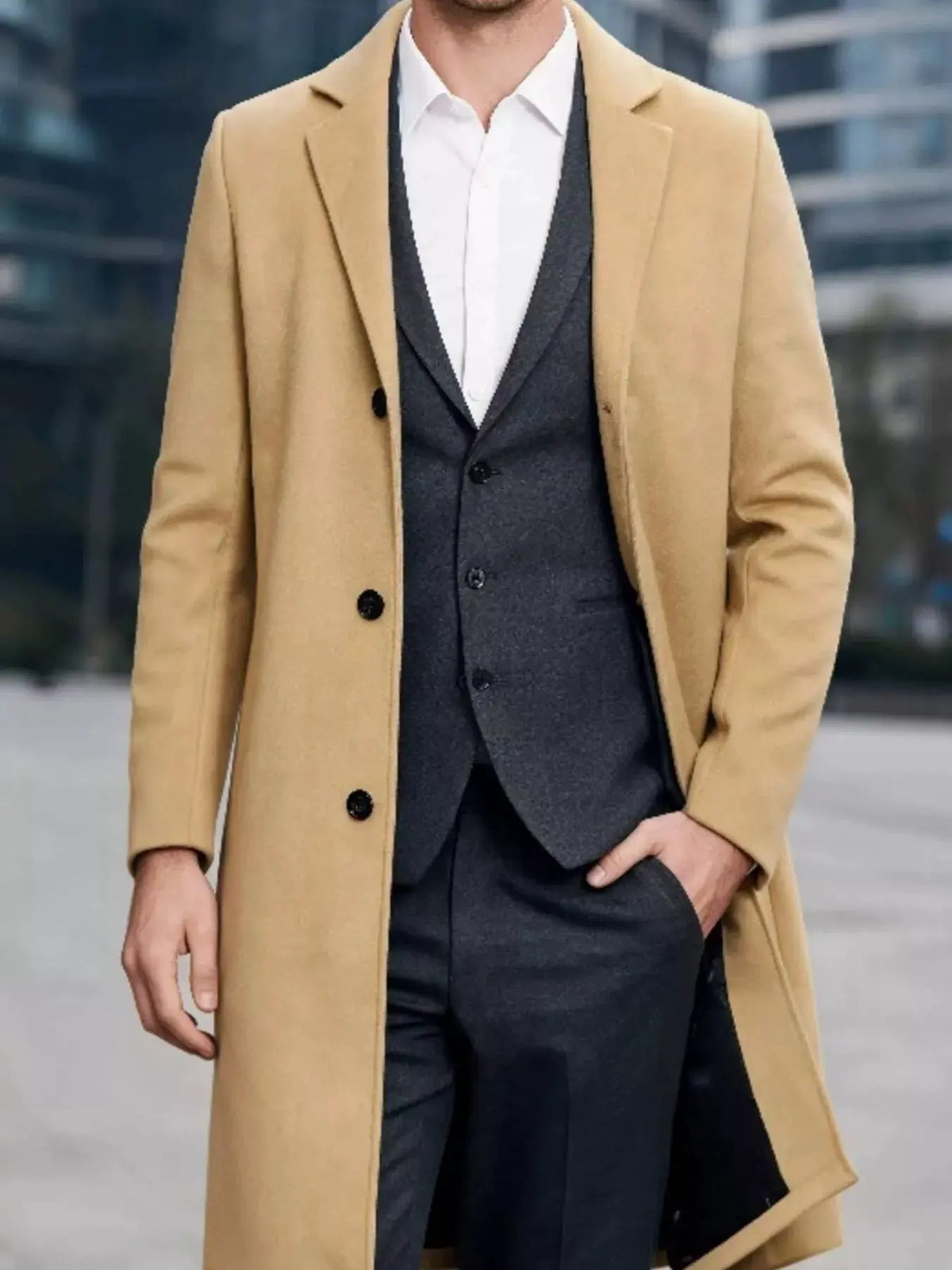 Men's Plus Size Slim-Fit Lapel Collar Overcoat by Trendsi