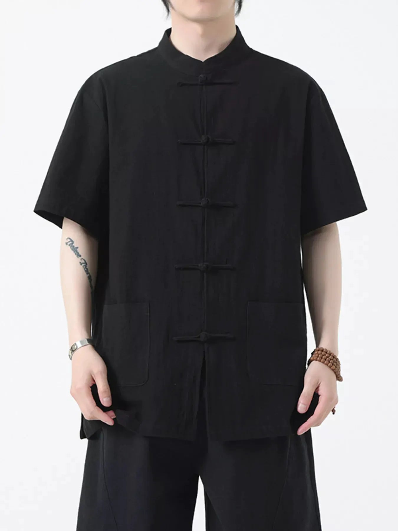Men's Plus Size Chinese Style Short-Sleeve Shirt by Trendsi
