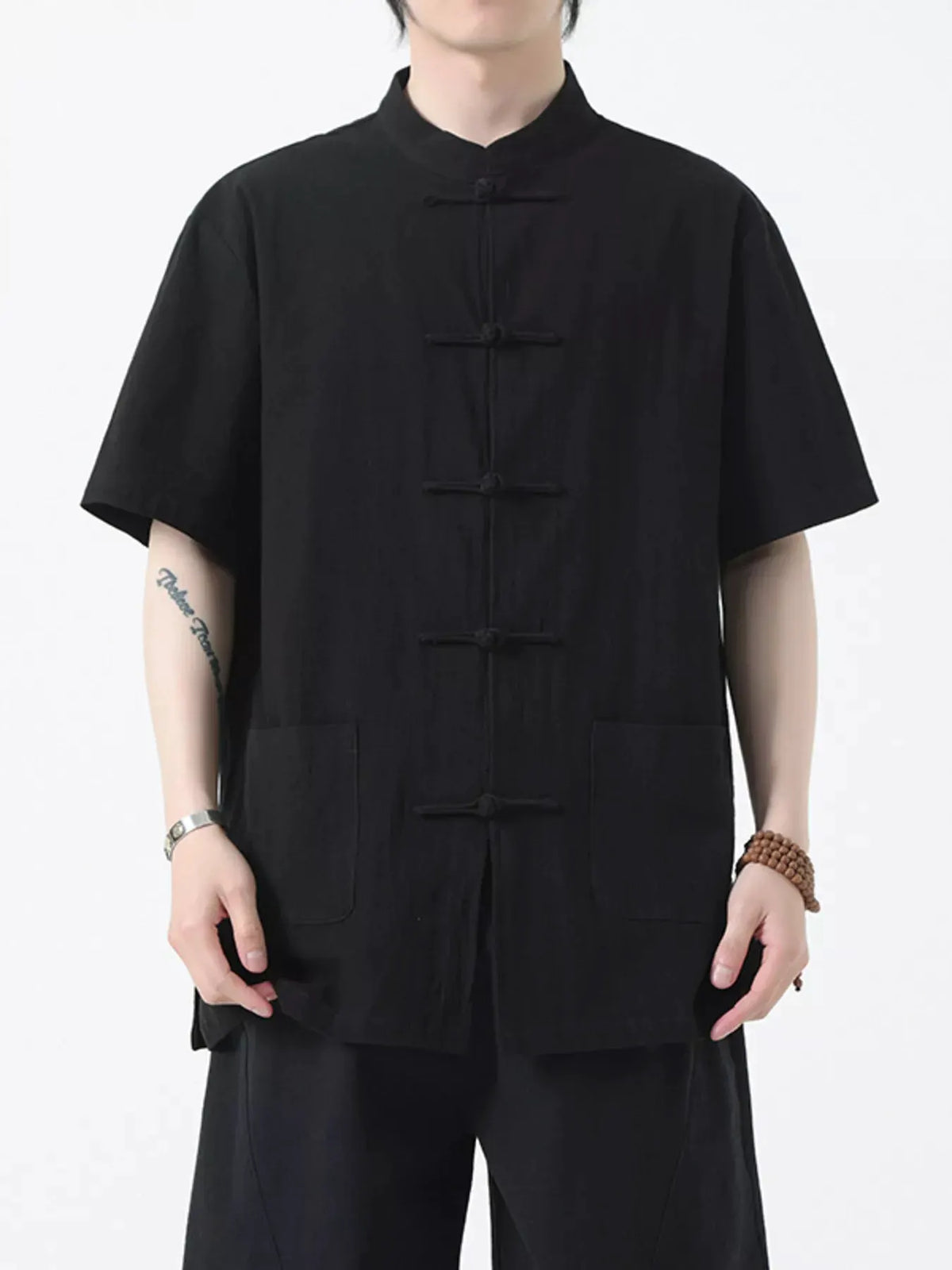Men's Plus Size Chinese Style Short-Sleeve Shirt by Trendsi