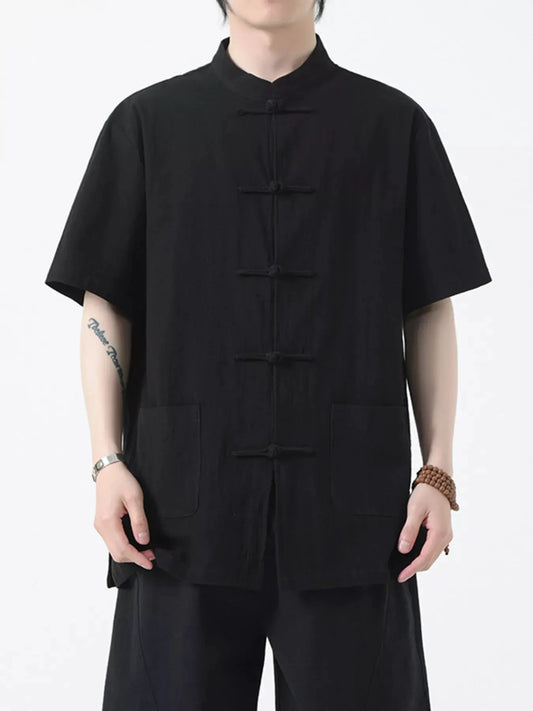 Men's Plus Size Chinese Style Short-Sleeve Shirt by Trendsi